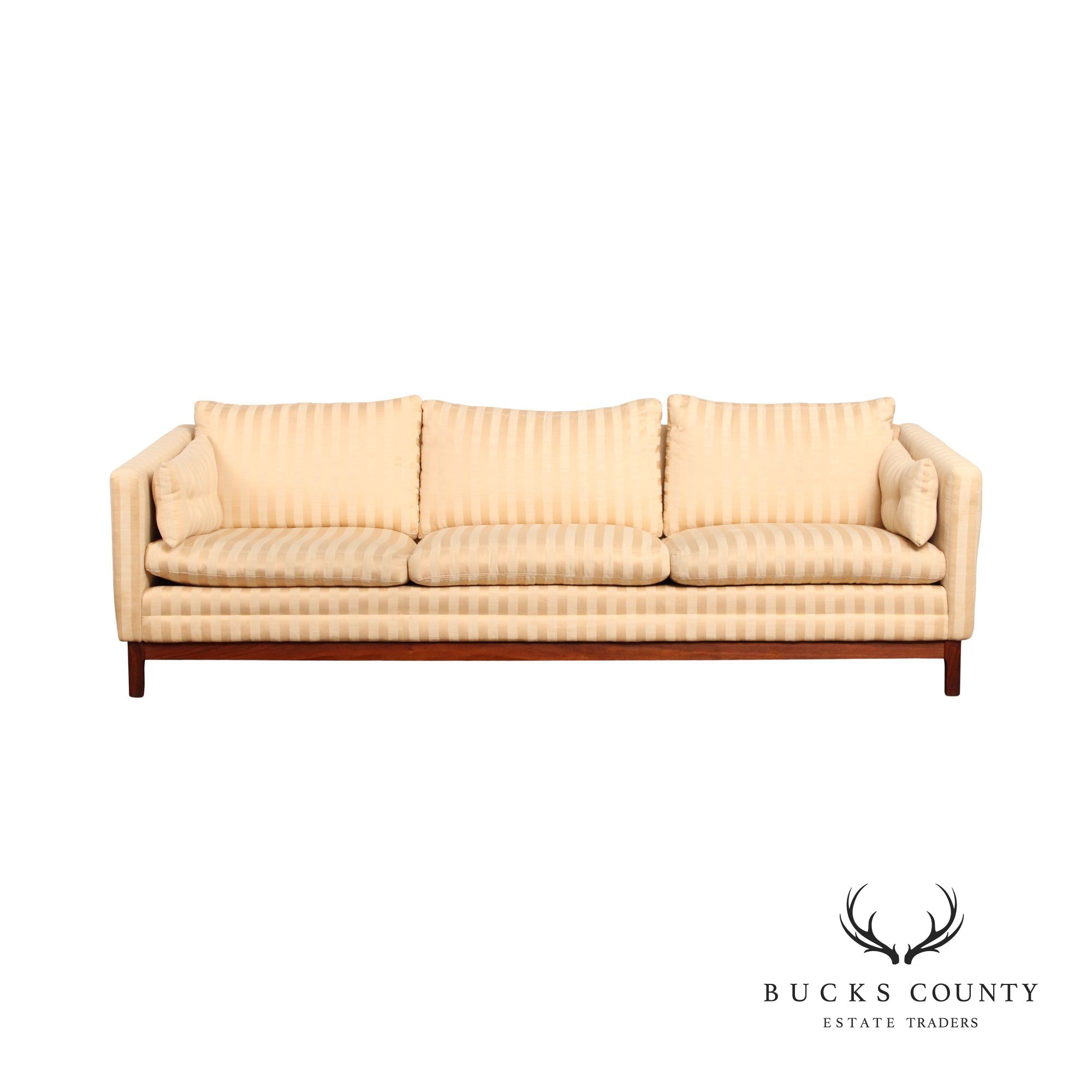 Danish Modern Teak Frame Custom Upholstered Three-Seat Sofa