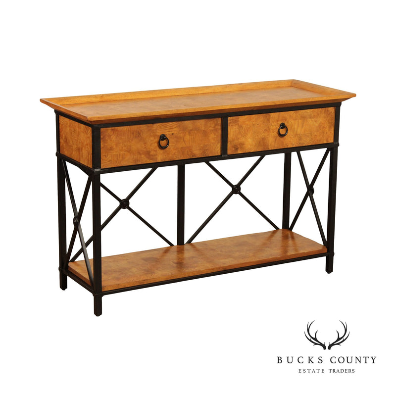 Rustic Style Iron and Burl Wood Console Table