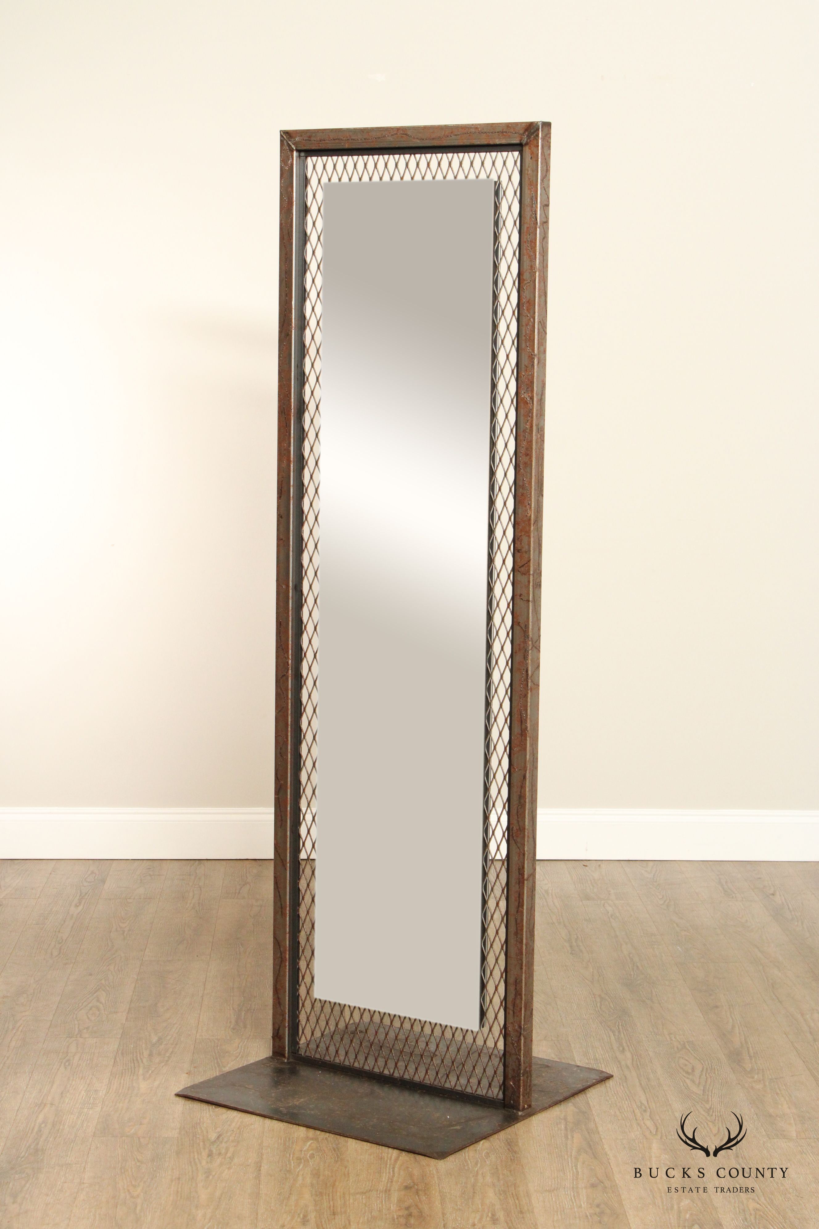 Unusual Custom Crafted Brutalist Steel Double Sided Dressing Mirror