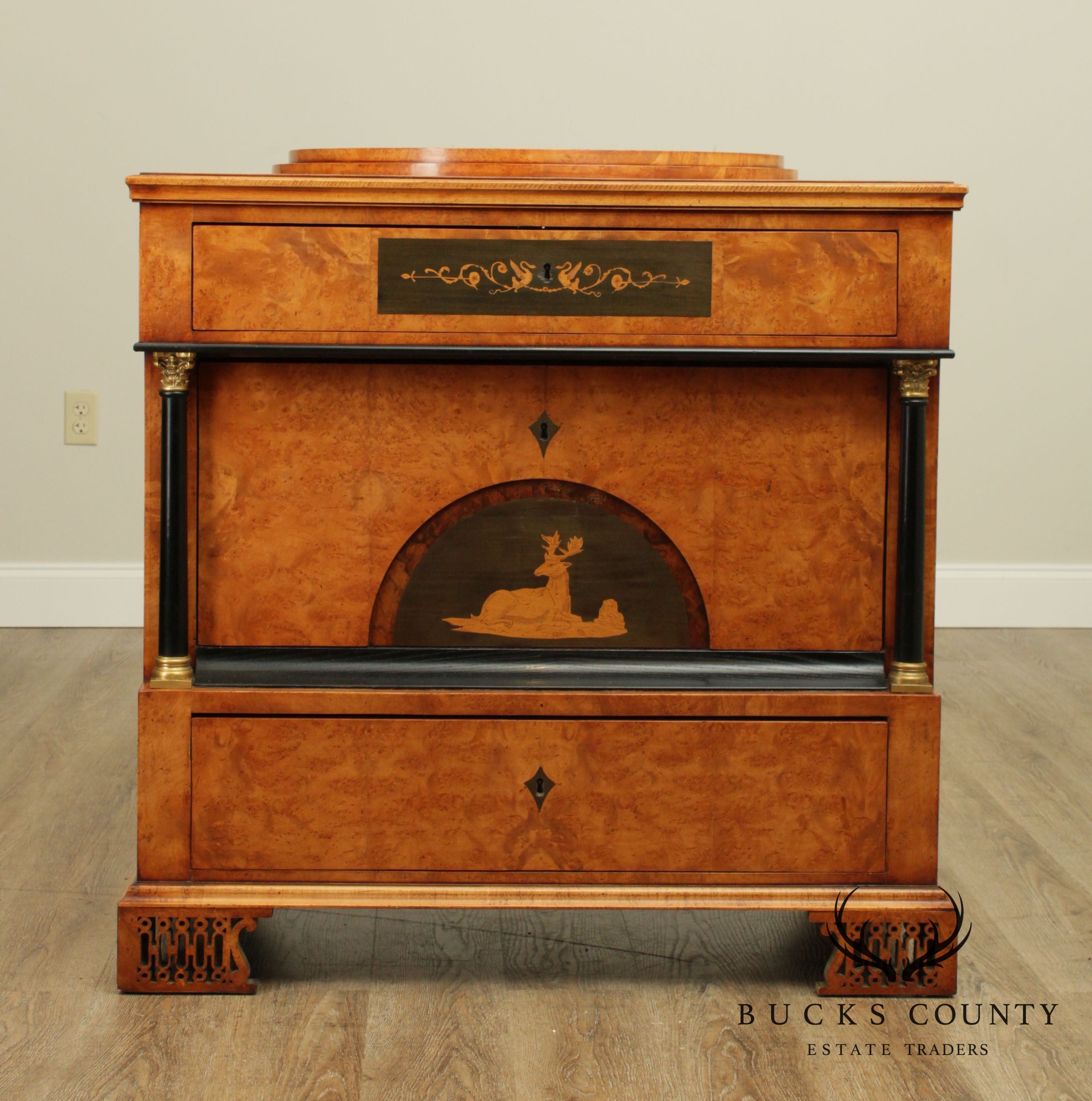 Antique 19th Century Biedermeier Burl Wood Inlaid Chest of Drawers