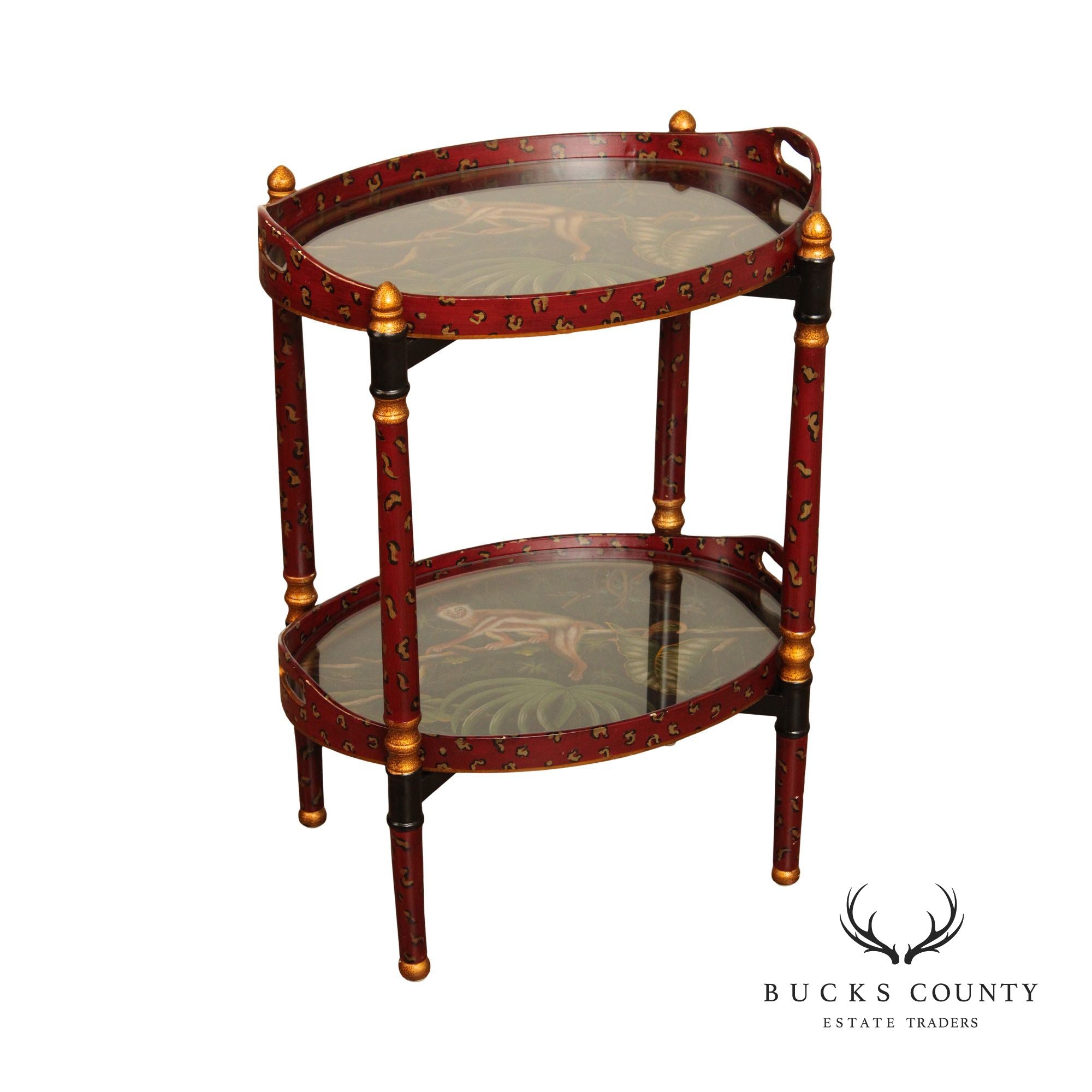 Hollywood Regency Style Paint Decorated Two-Tier Tray Table