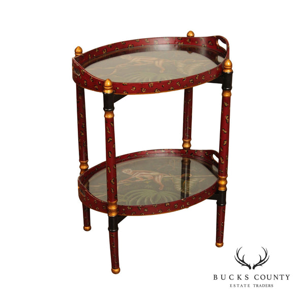 Hollywood Regency Style Paint Decorated Two-Tier Tray Table