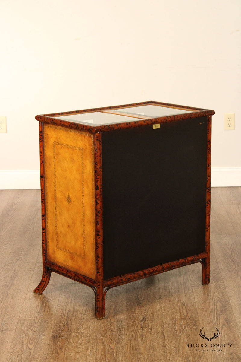Maitland Smith Japonisme Glass Display Leather Wrapped Bamboo Chest
