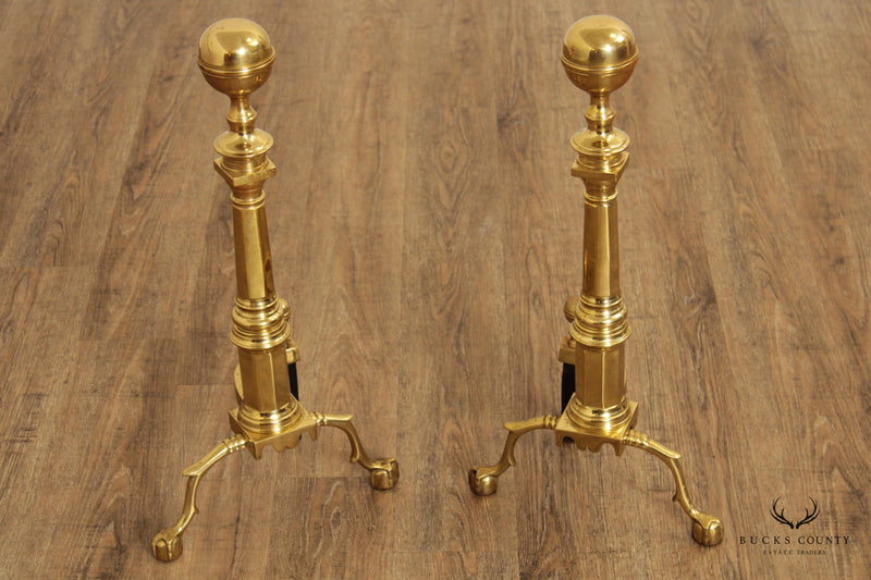The Harvin Co Brass Federal Style Branch Leg Ball and Claw Andirons a Pair  