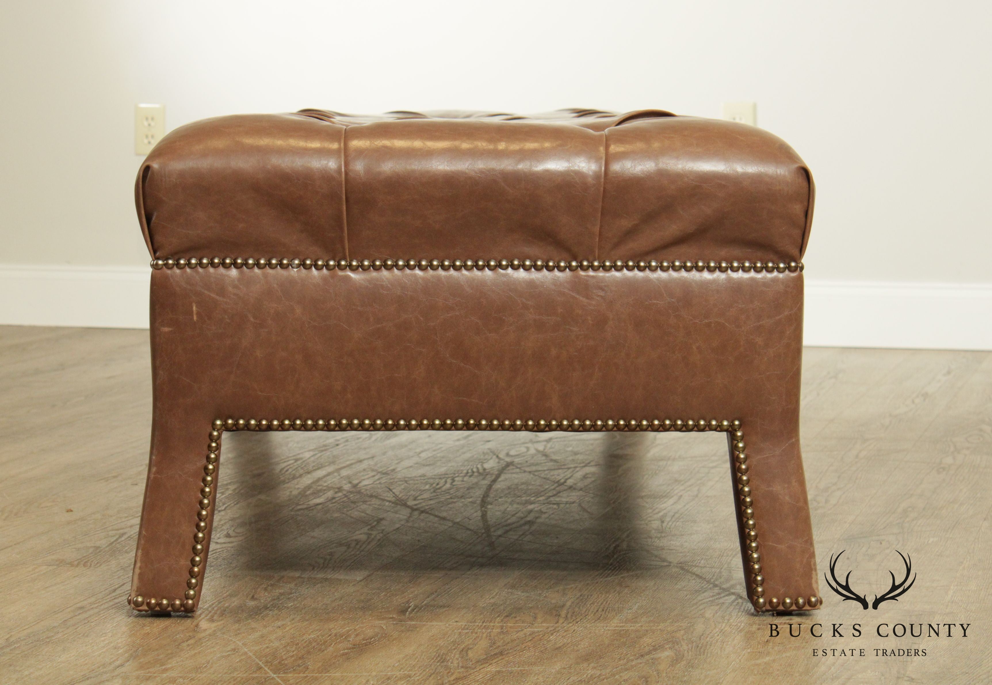 Custom Quality Brown Leather Tufted Long Bench