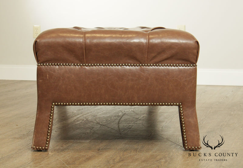 Custom Quality Brown Leather Tufted Long Bench