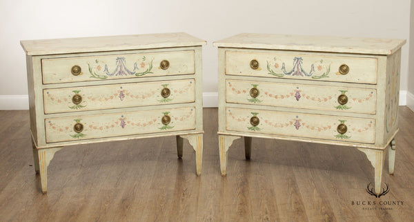 Niermann Weeks Hand Painted Pair Neoclassical Style Commodes