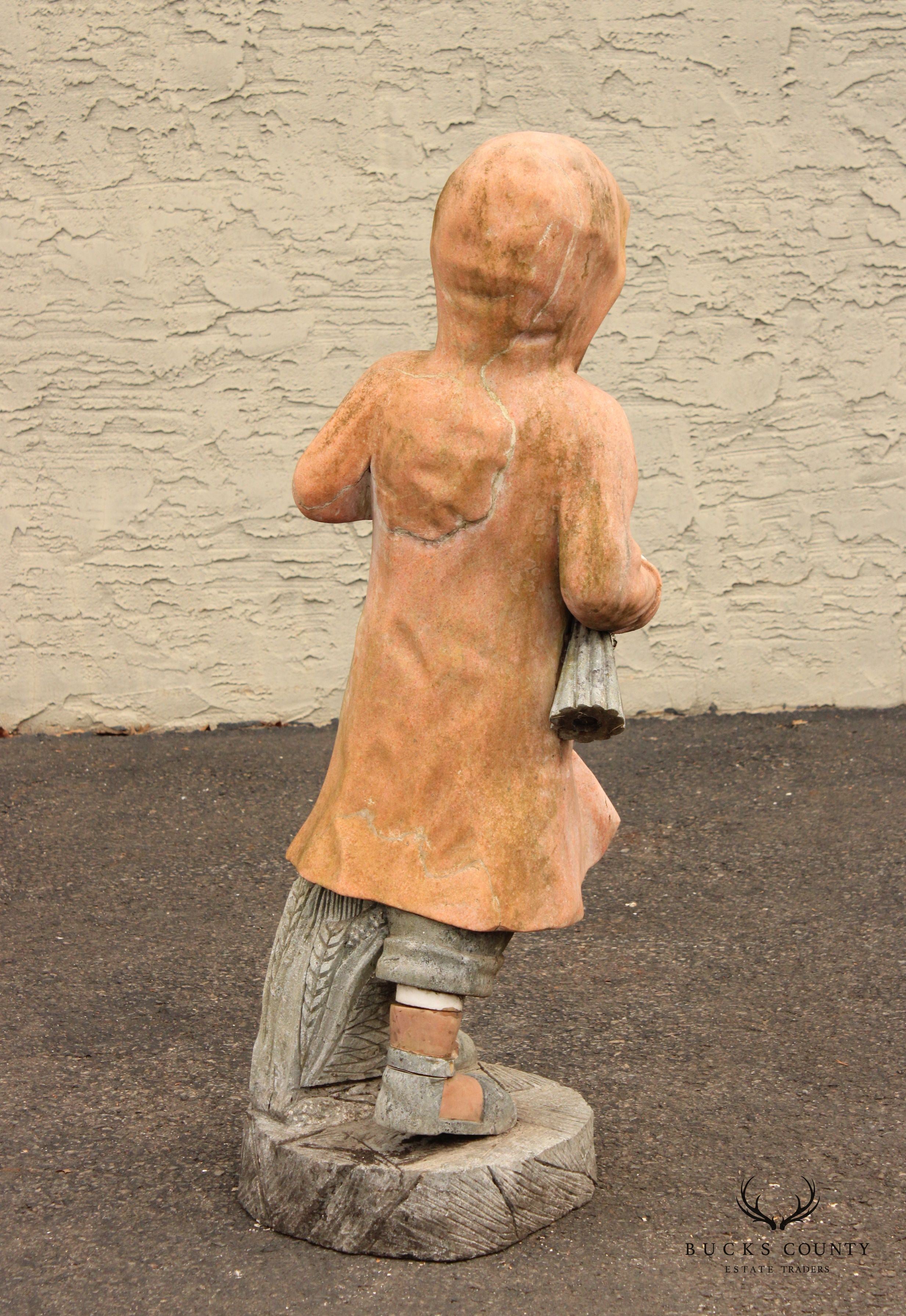 Vintage Figural Boy Marble Outdoor Garden Statue