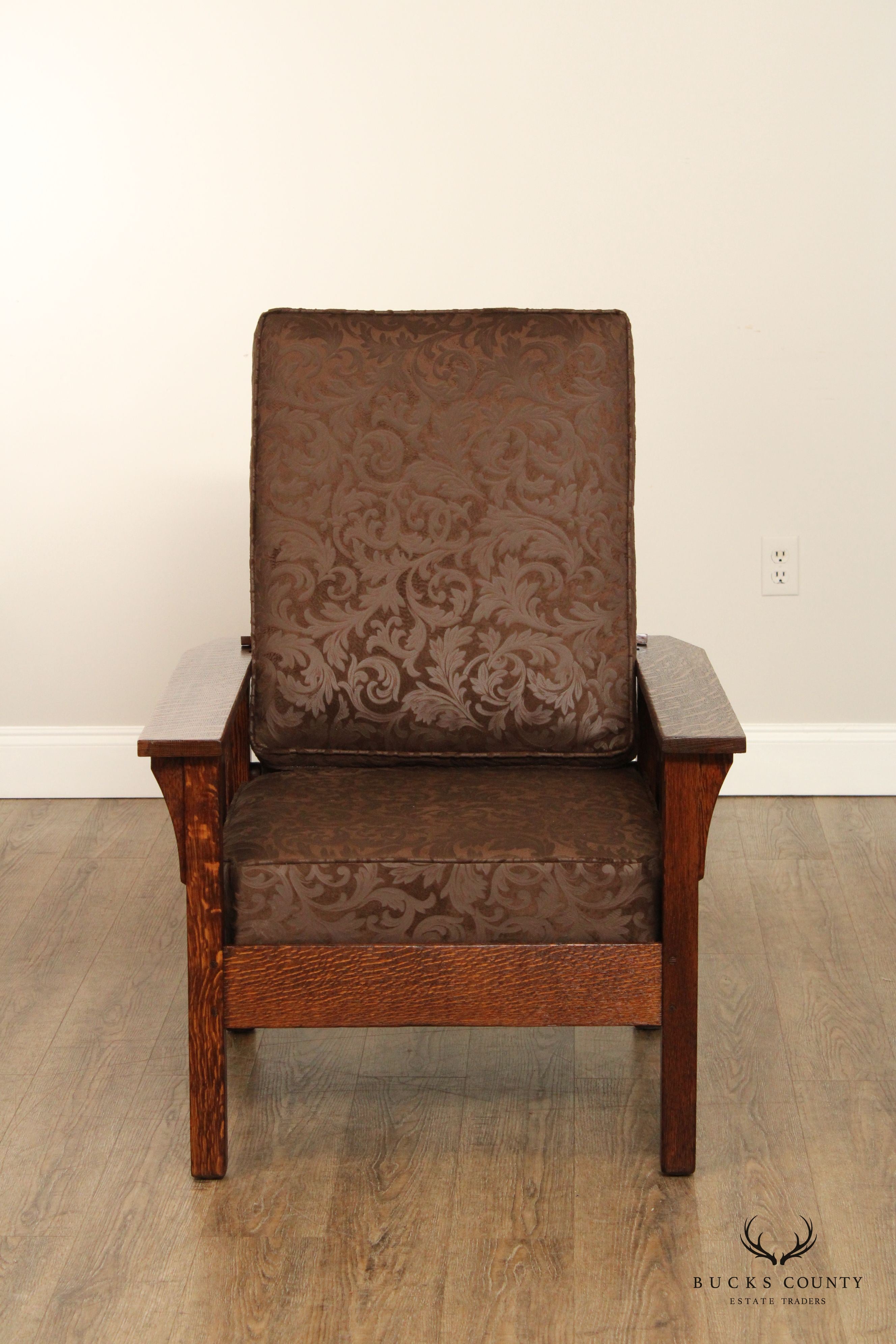 J.M. Young Antique Mission Oak Reclining Morris Chairx