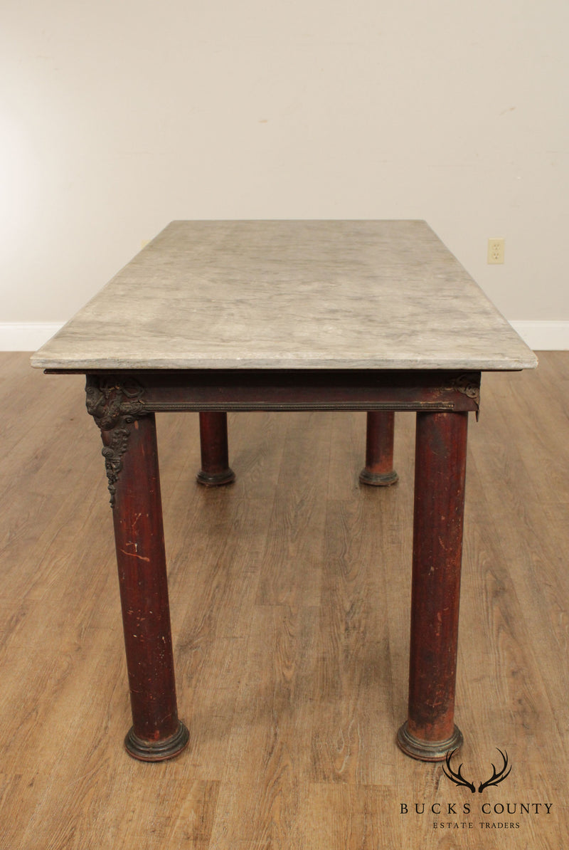 Antique 19th Century Iron & Brass Marble Top Chocolatiers Table