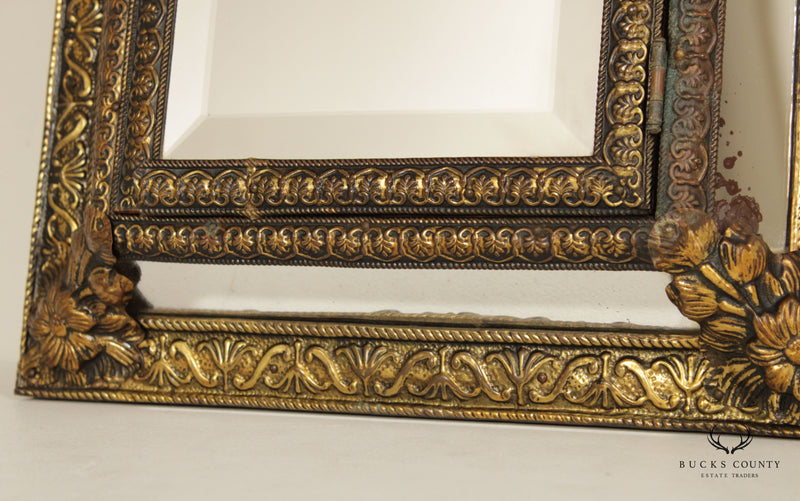 Antique French Repousse Brass Wall Mirror Cabinet