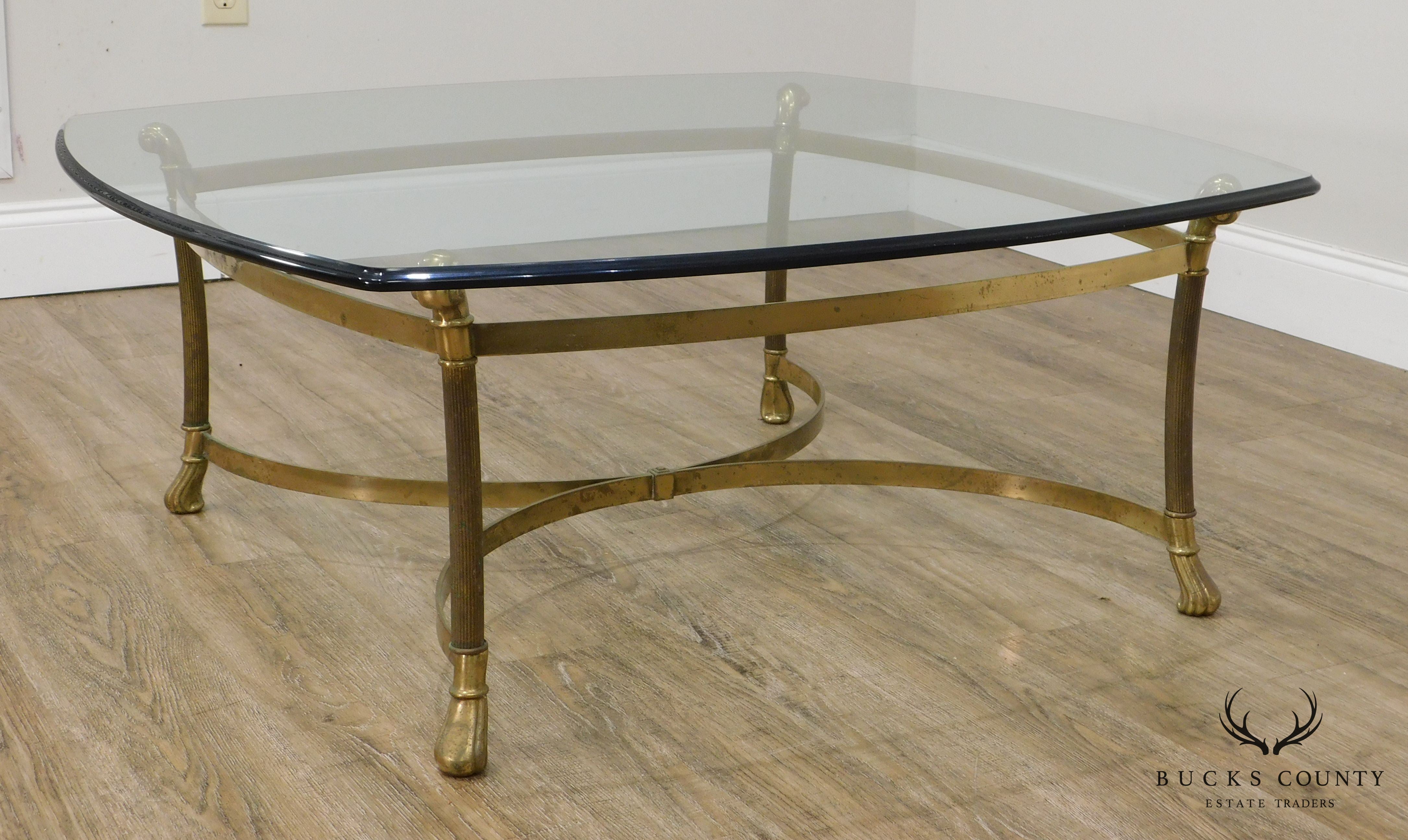 Quality Vintage Brass Base Glass Top Coffee Table