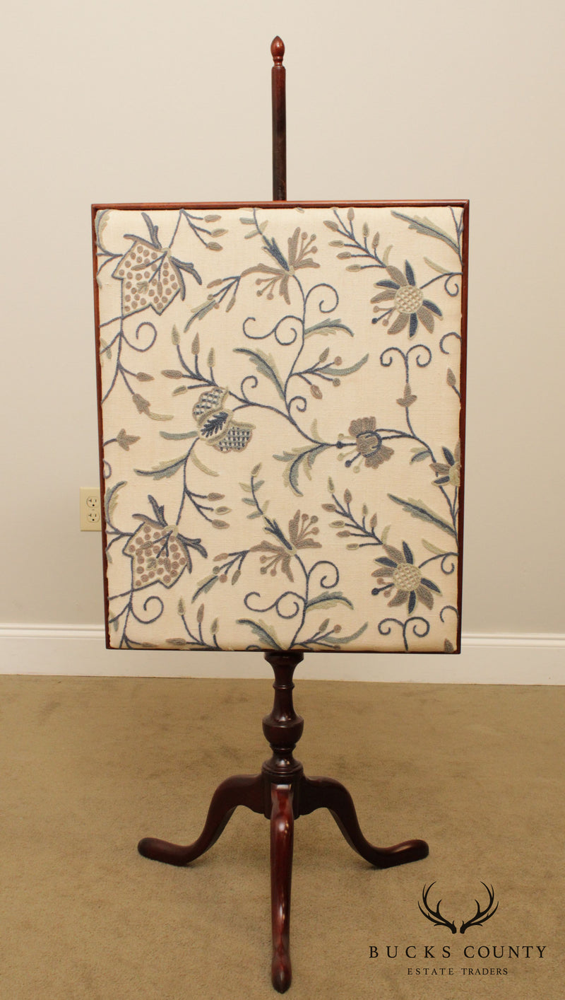 Custom Mahogany Queen Anne Crewel Embroidered Fire Screen