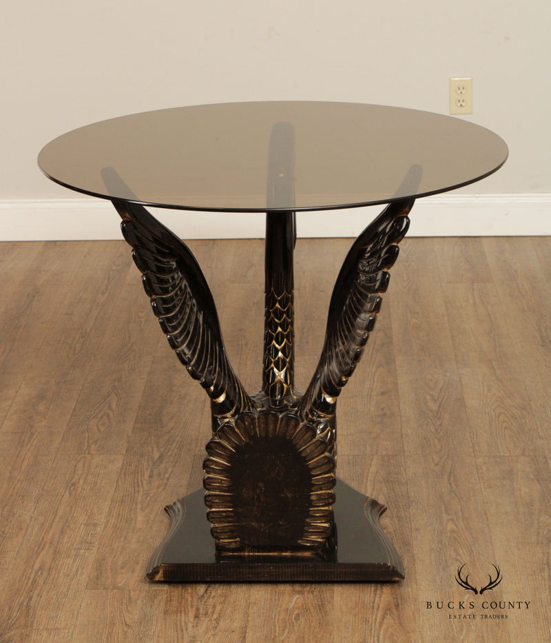 Italian Carved and Painted Wood Black Swan Glass Top Center Table