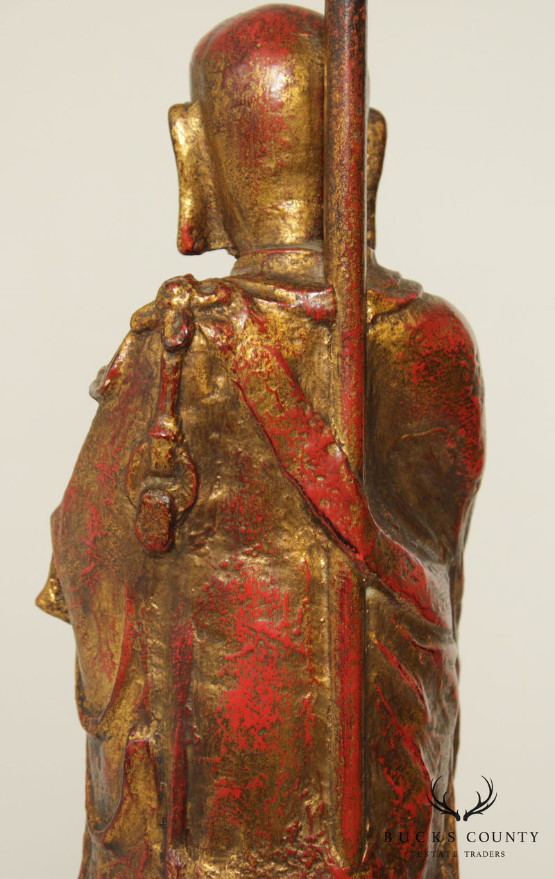 Vintage Partial Gilt Polychrome Resin Buddha Lamp