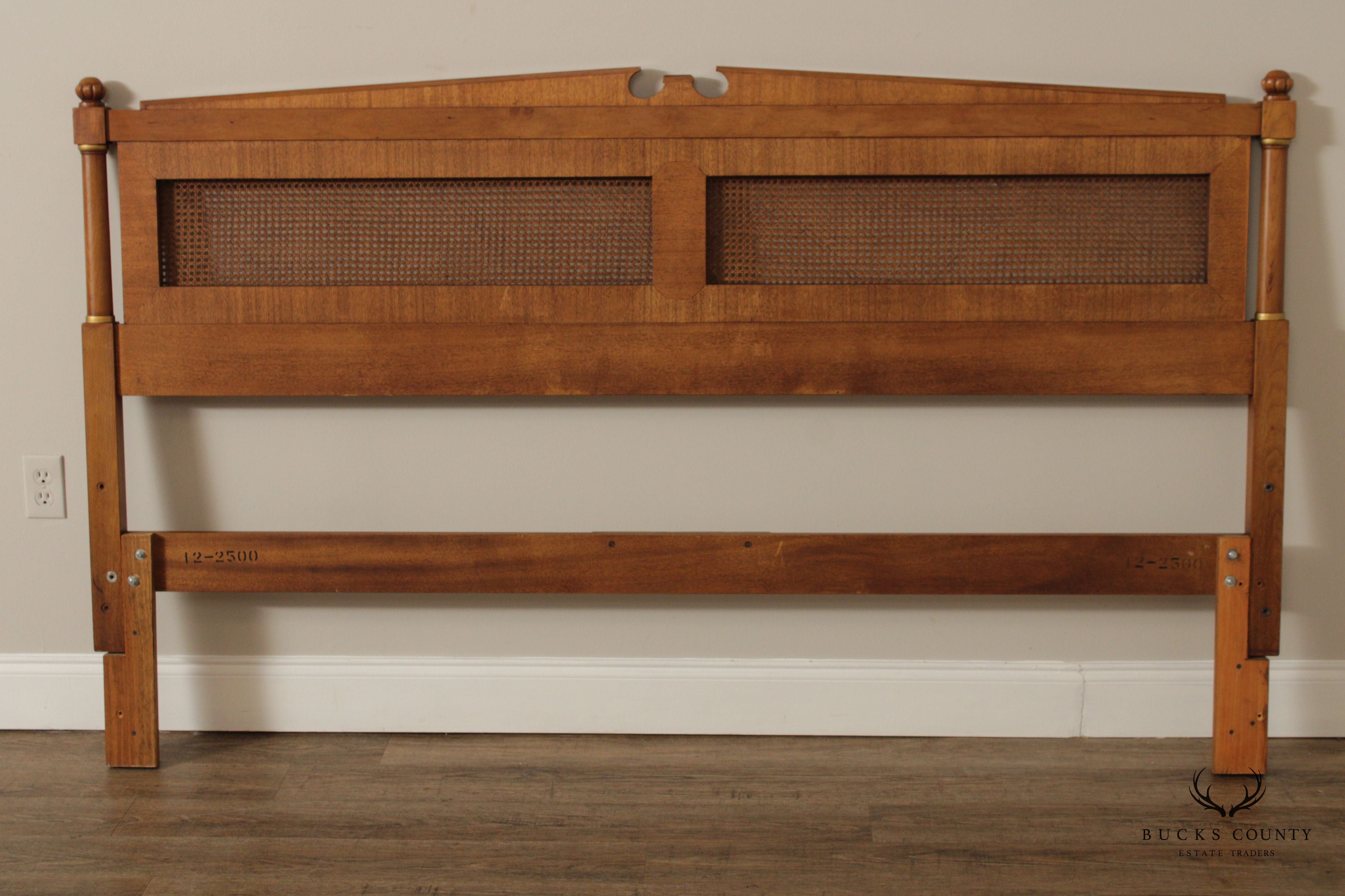 Henredon Regency Style King Size Walnut And Cane Headboard