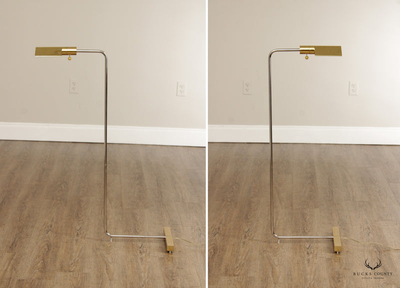 Cedric Hartman Attributed Post Modern Pair of Brass Floor Lamps