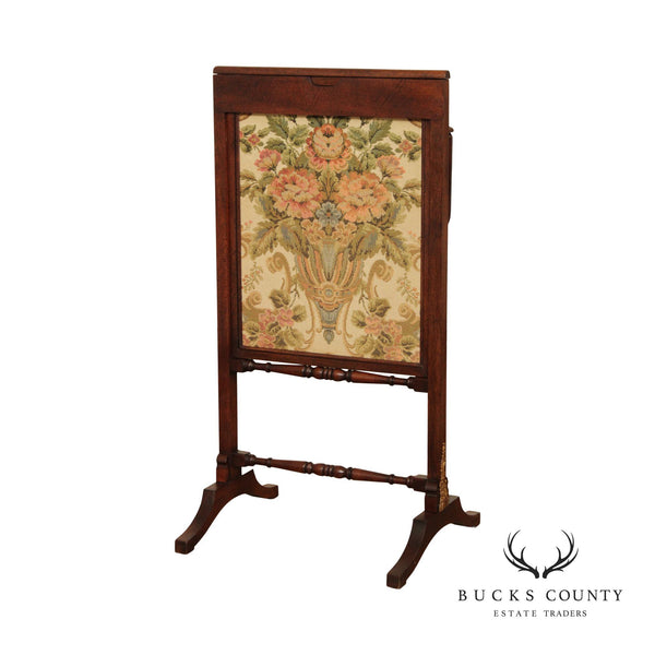 English Victorian Floral Needlepoint Fire Screen