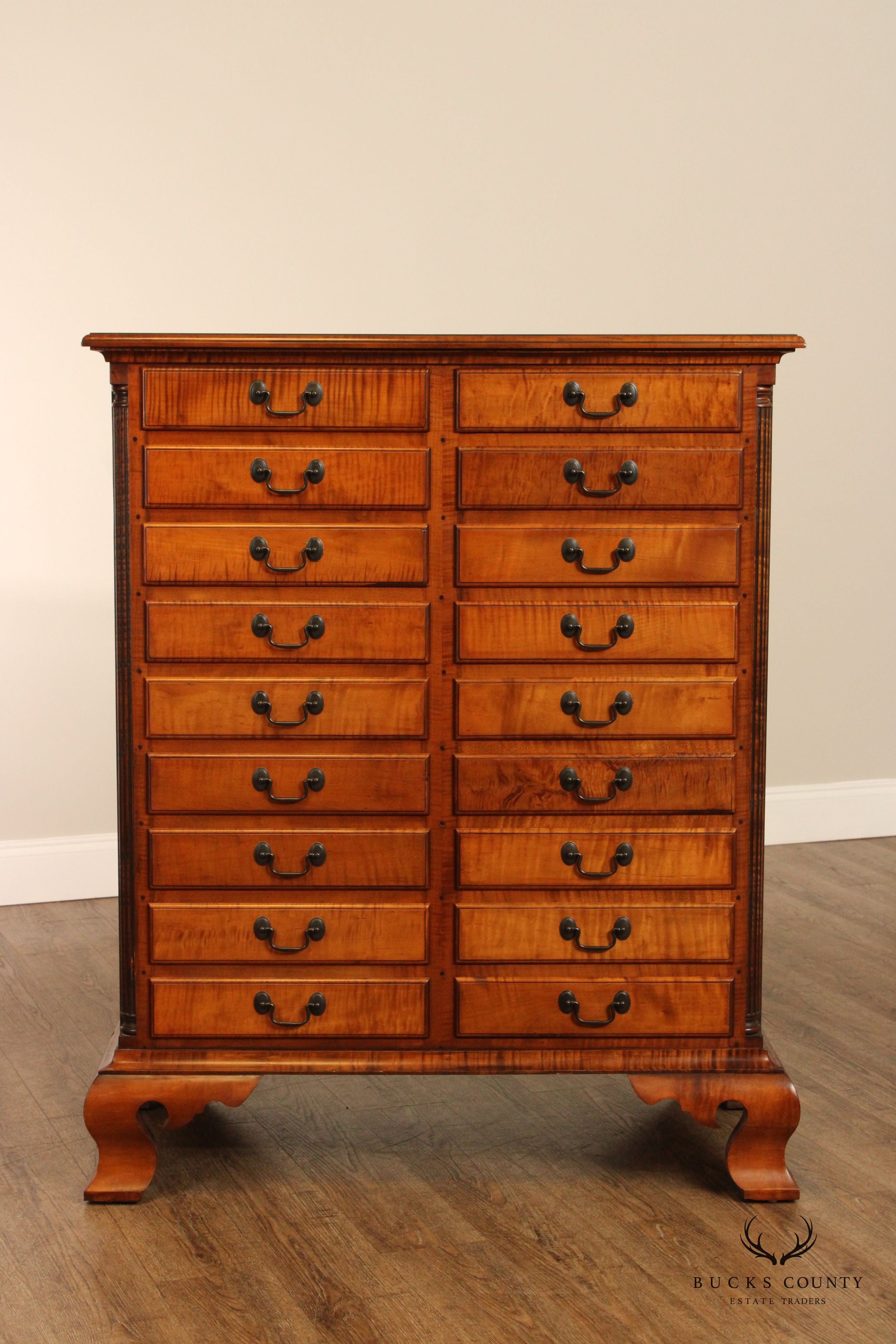 Gregg Perry Tiger Chippendale Style Maple Tall Chest