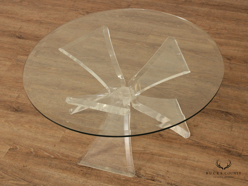 Post Modern Round Glass Top Acrylic Base Butterfly Coffee Table