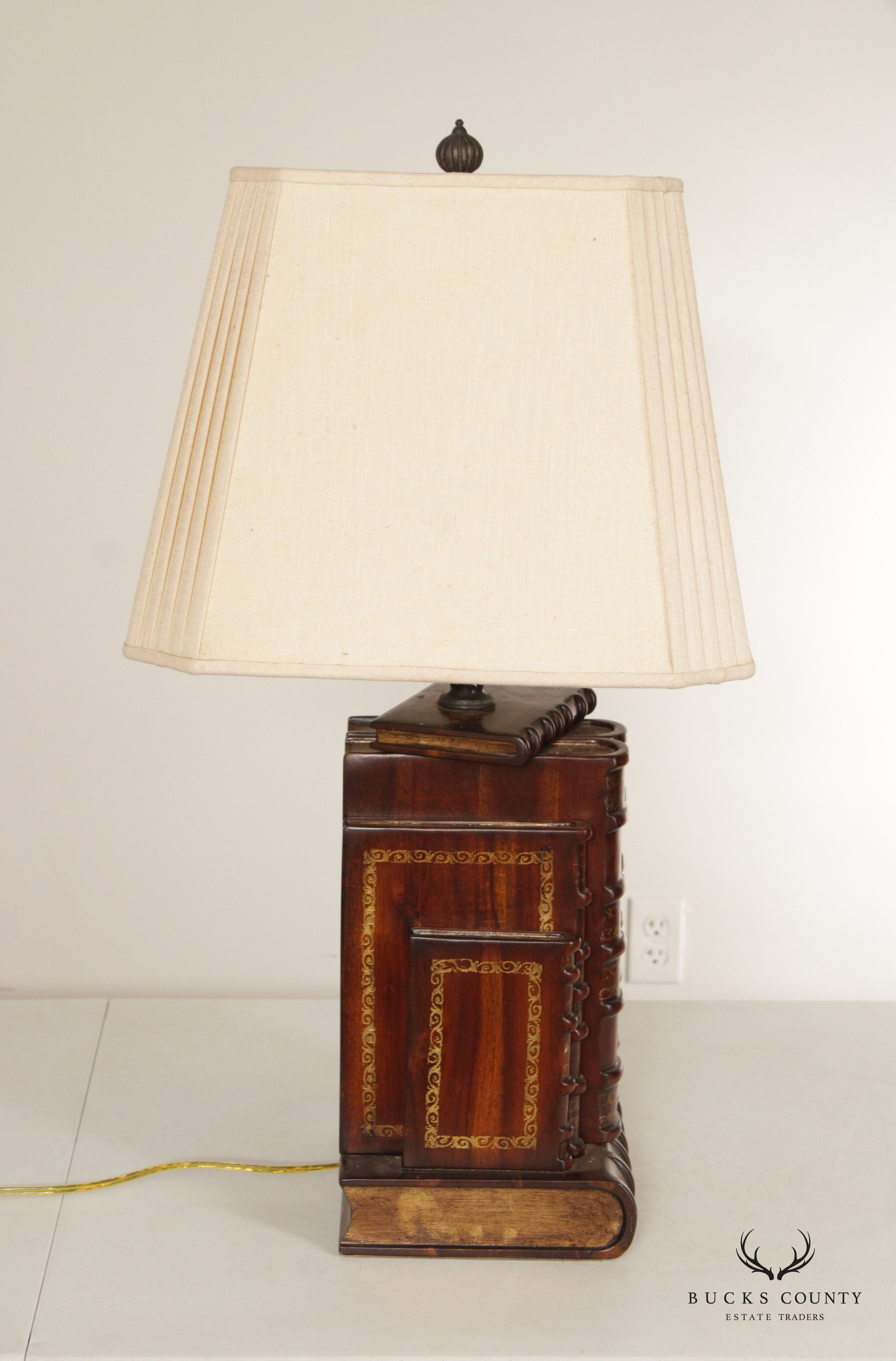 Carved Wood Faux Book Table Lamp