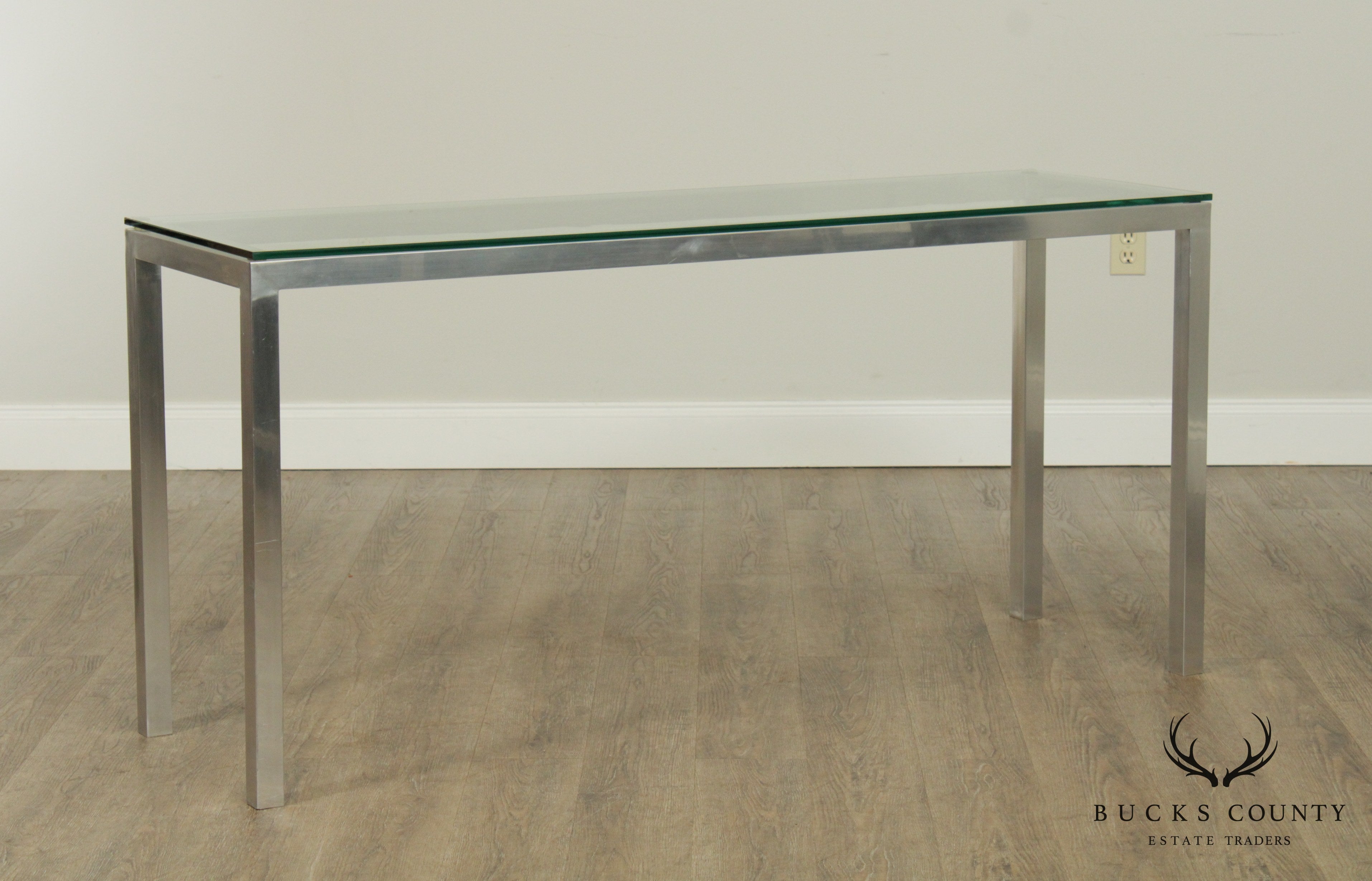 Mid Century Modern Chrome, Glass Top Parsons Console Table