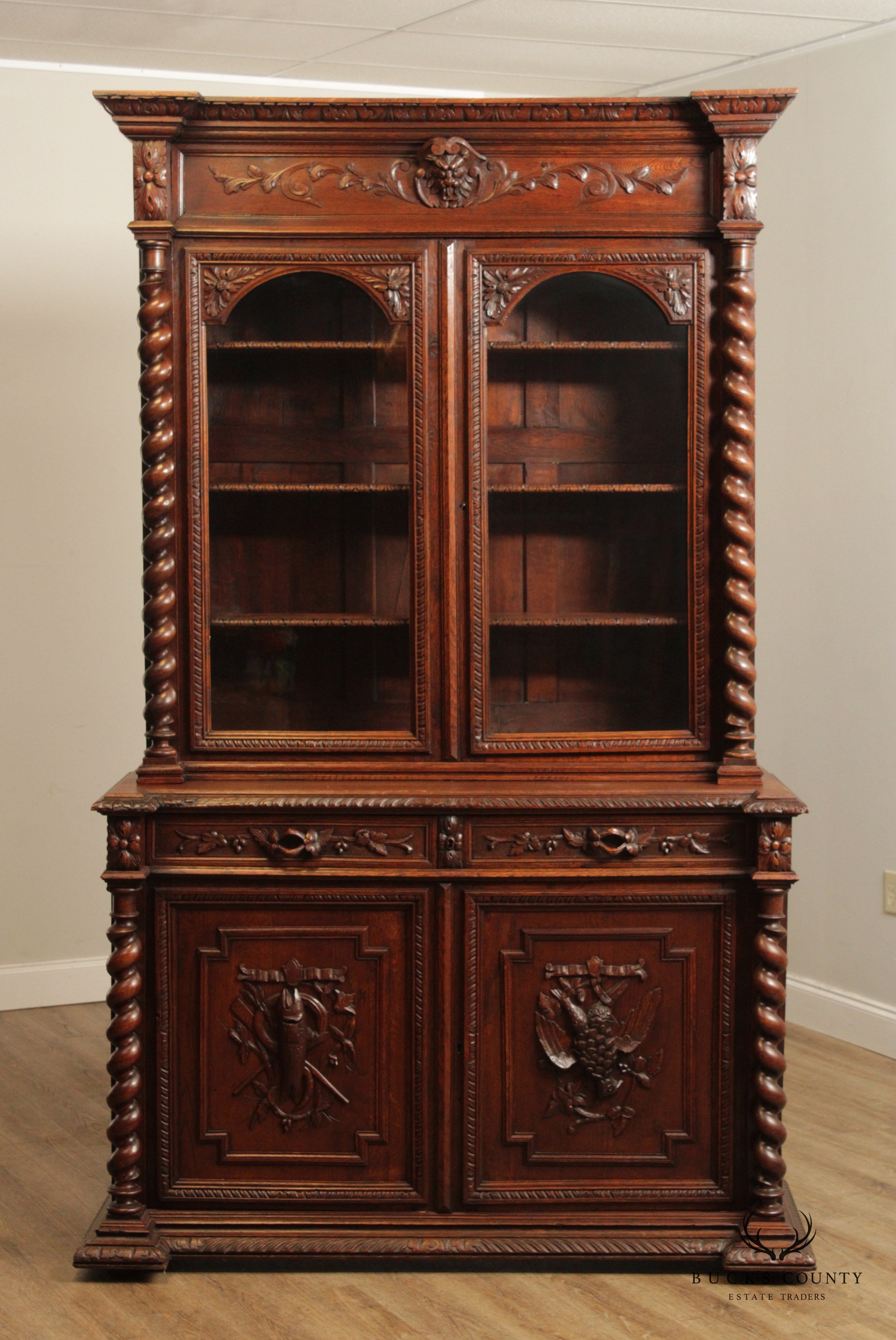 Antique 19th C. Renaissance Revival Carved Oak Bookcase