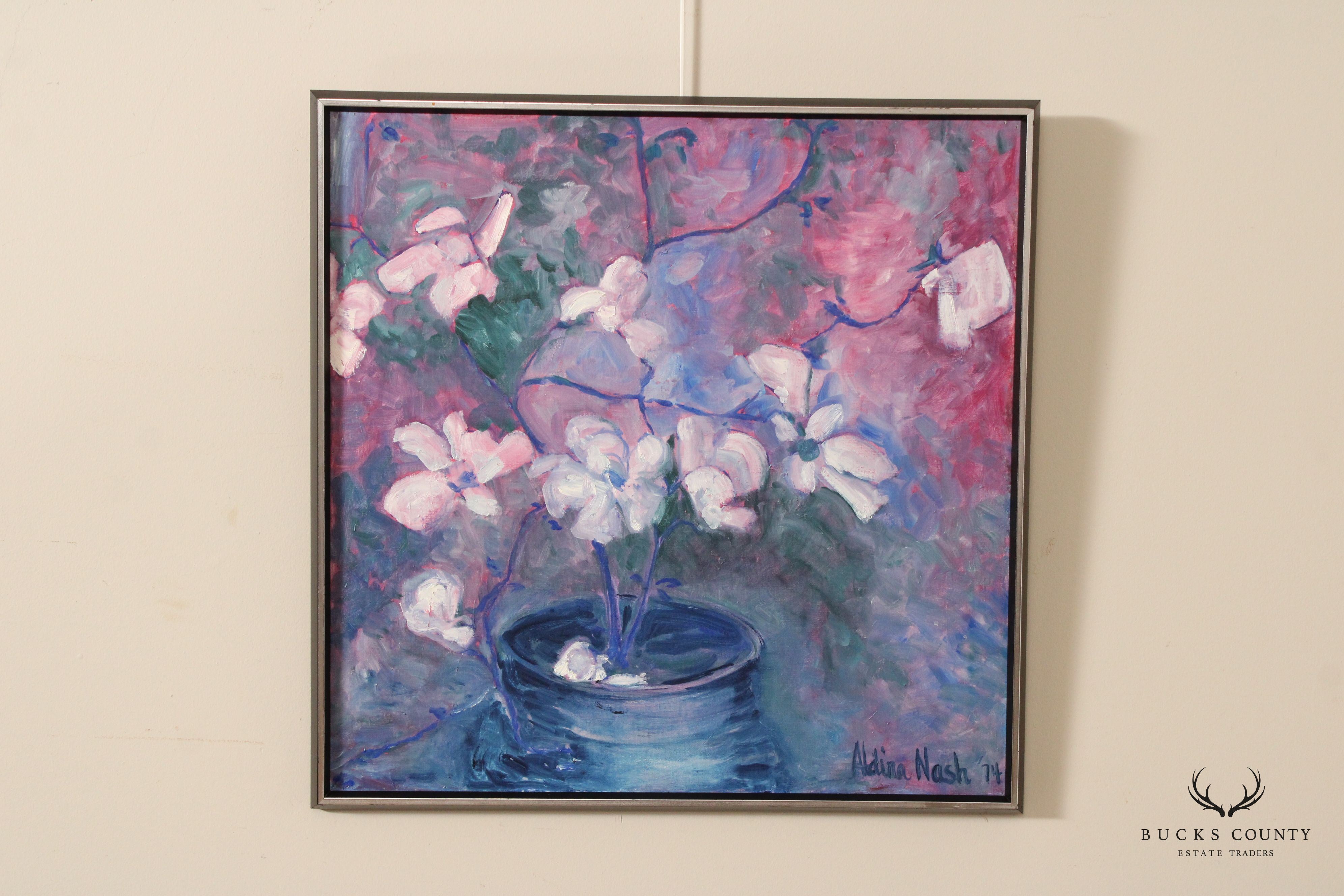 Aldina Nash Original Abstract Oil Painting, Vase of Flowers