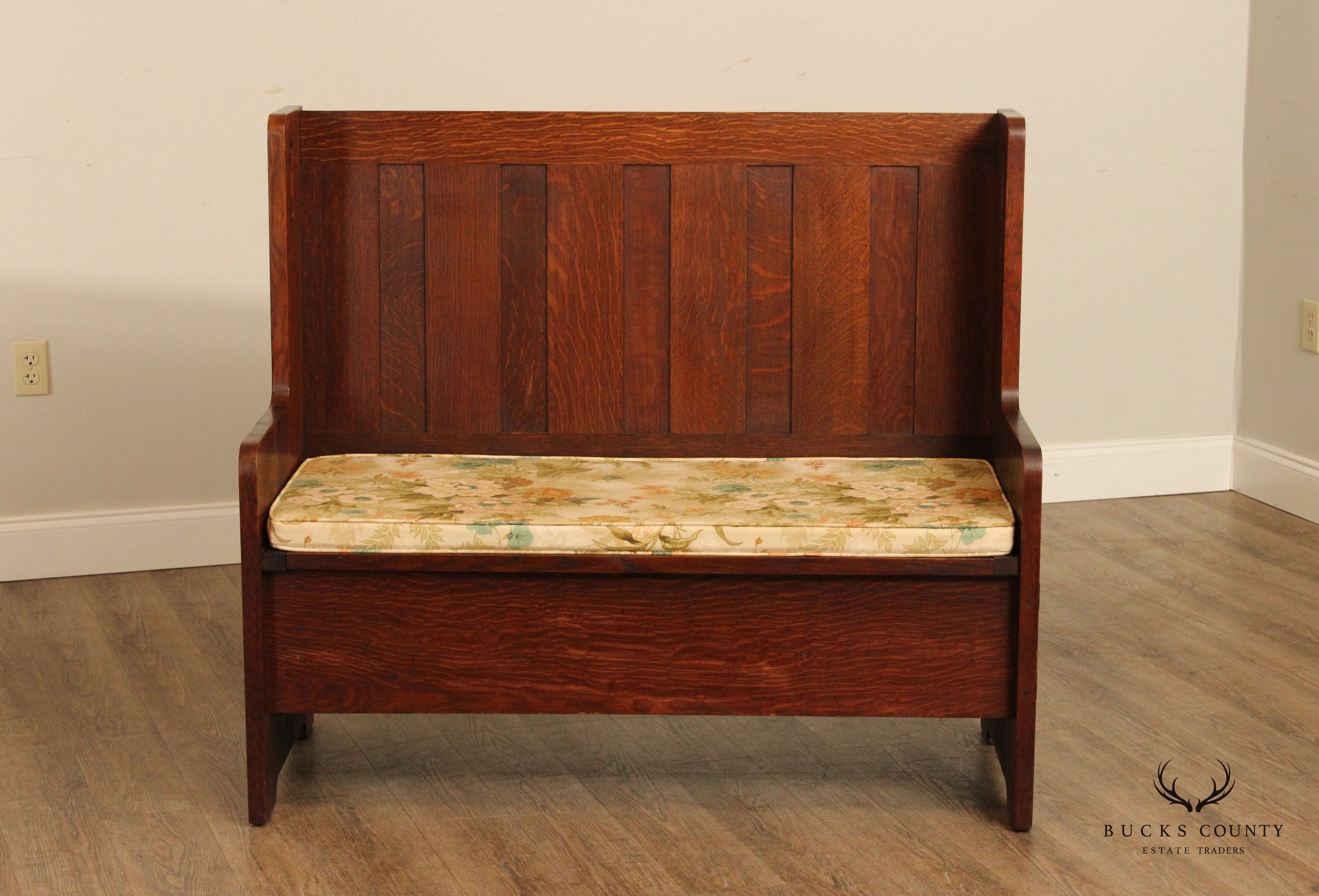 Antique Gustav Stickley Craftsman Oak Hall Bench