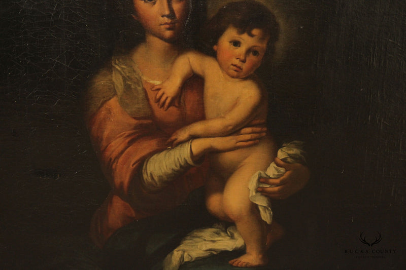 Antique 19th Century 'Virgin and Child' Large Original Painting, After Bartolomé Estebán Murillo