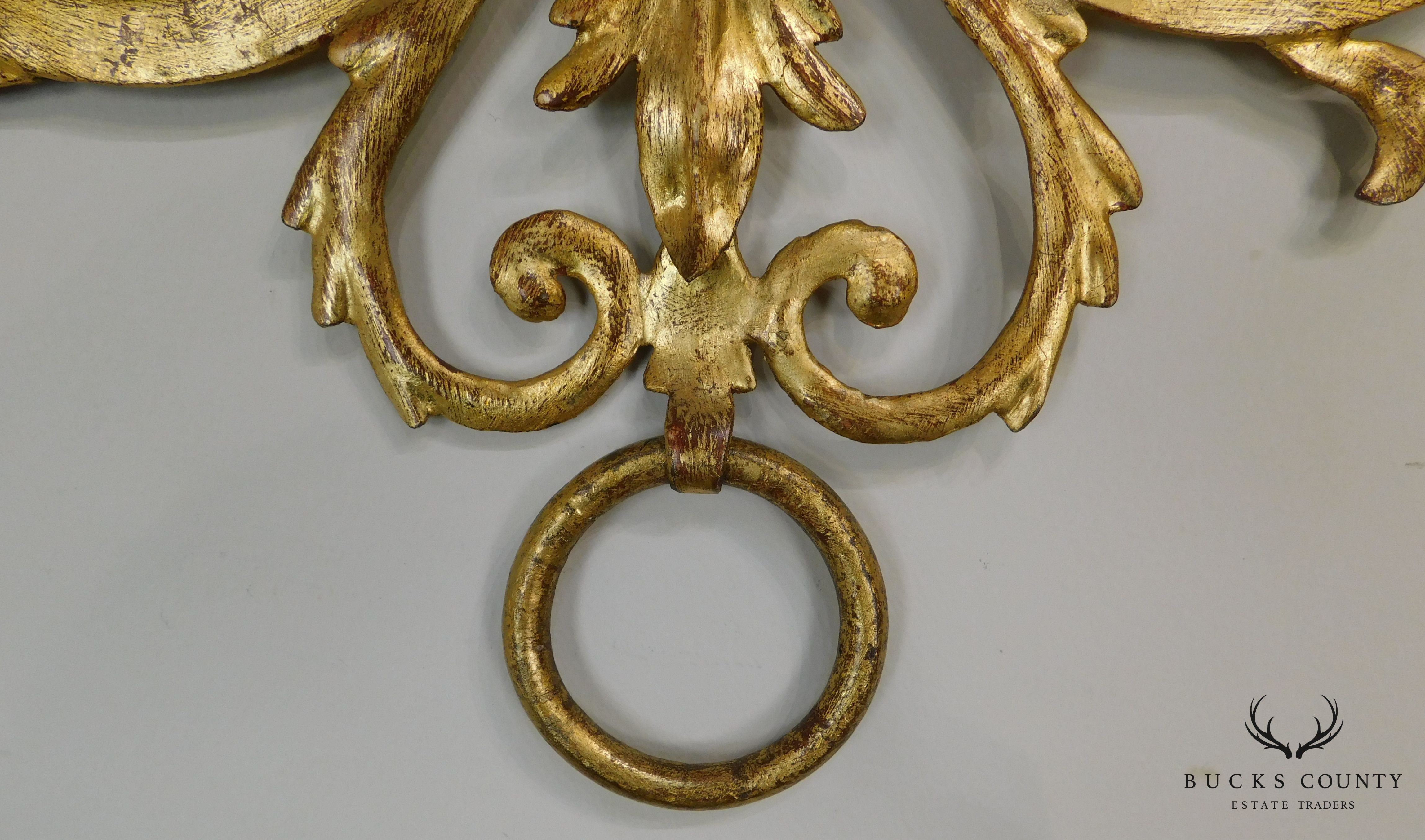 1950's Italian Gilt Metal Large 6 Candle Holder Wall Sconce