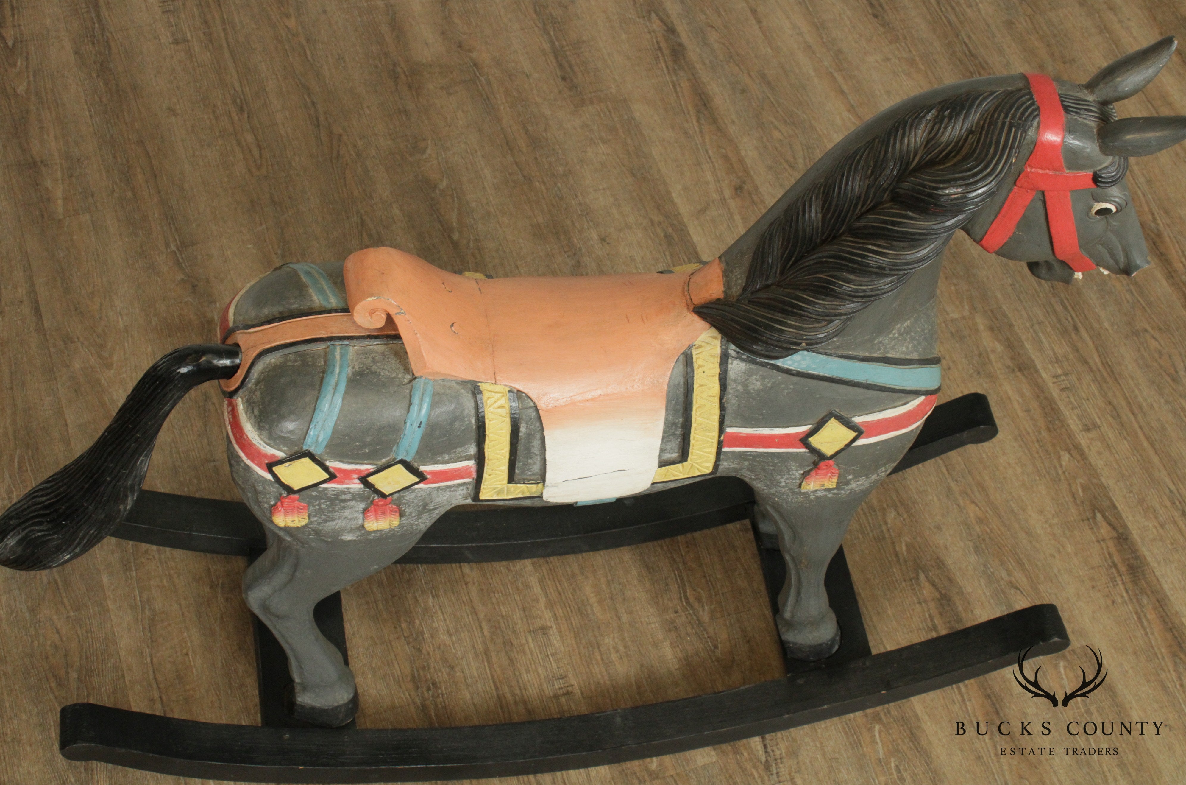 Vintage Quality Carved Wood Hand Painted Large Rocking Horse