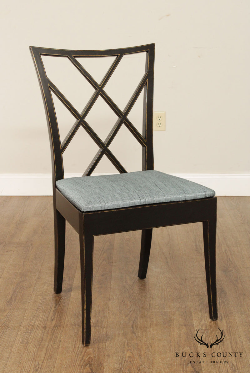 Chinese Chippendale Style Vintage Set 4 Ebonized Dining Chairs
