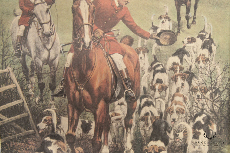 Vintage English Fox Hunt Lithograph Print, Custom Framed