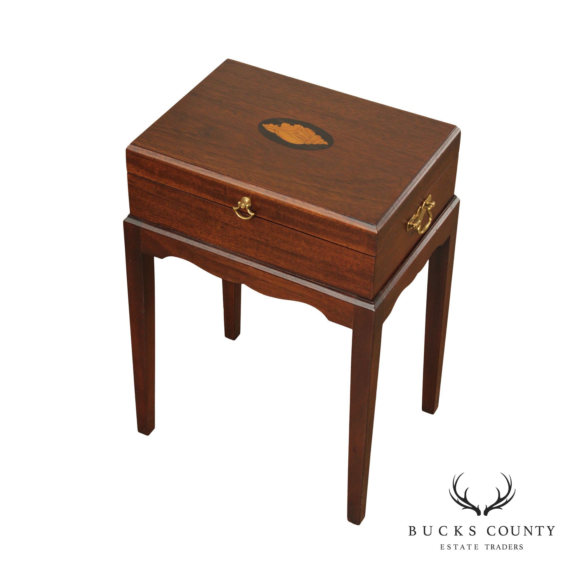 Quality Mahogany Inlaid Box on Stand Side Table