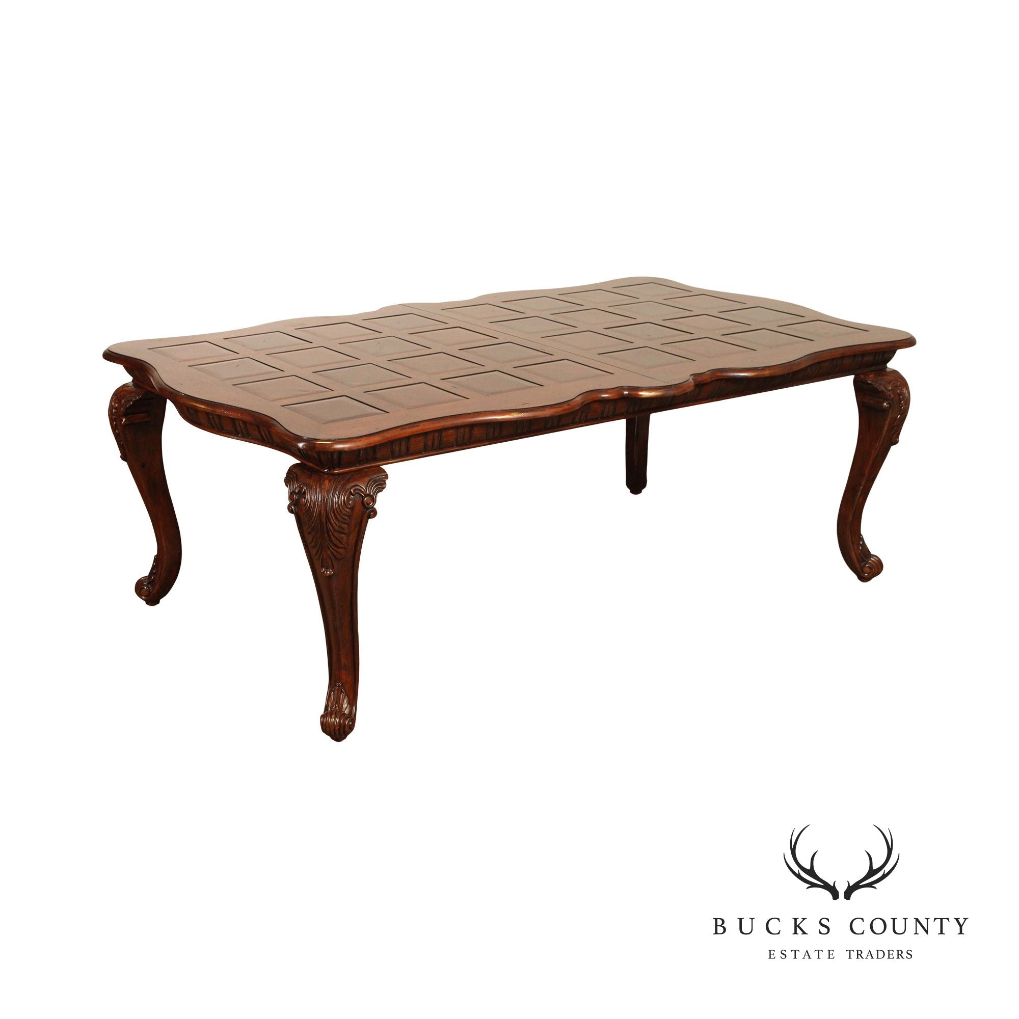 French Louis XV Style Expandable Parquetry Top Dining Table