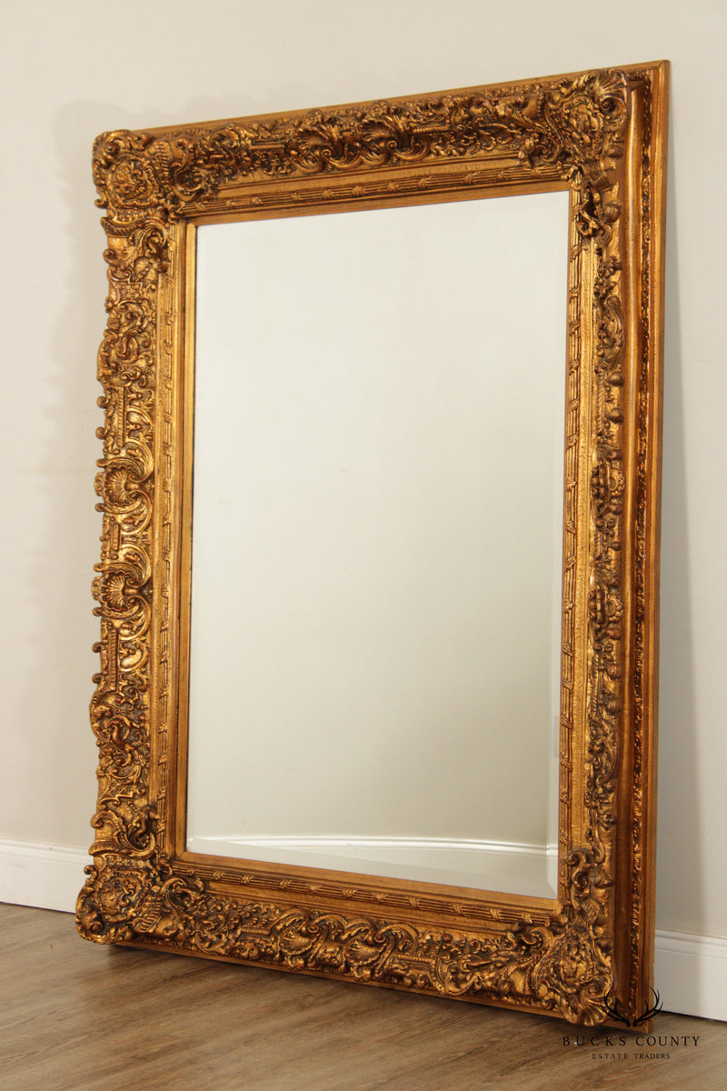 French Style Gilt Gold Carved Large Beveled Wall Mirror