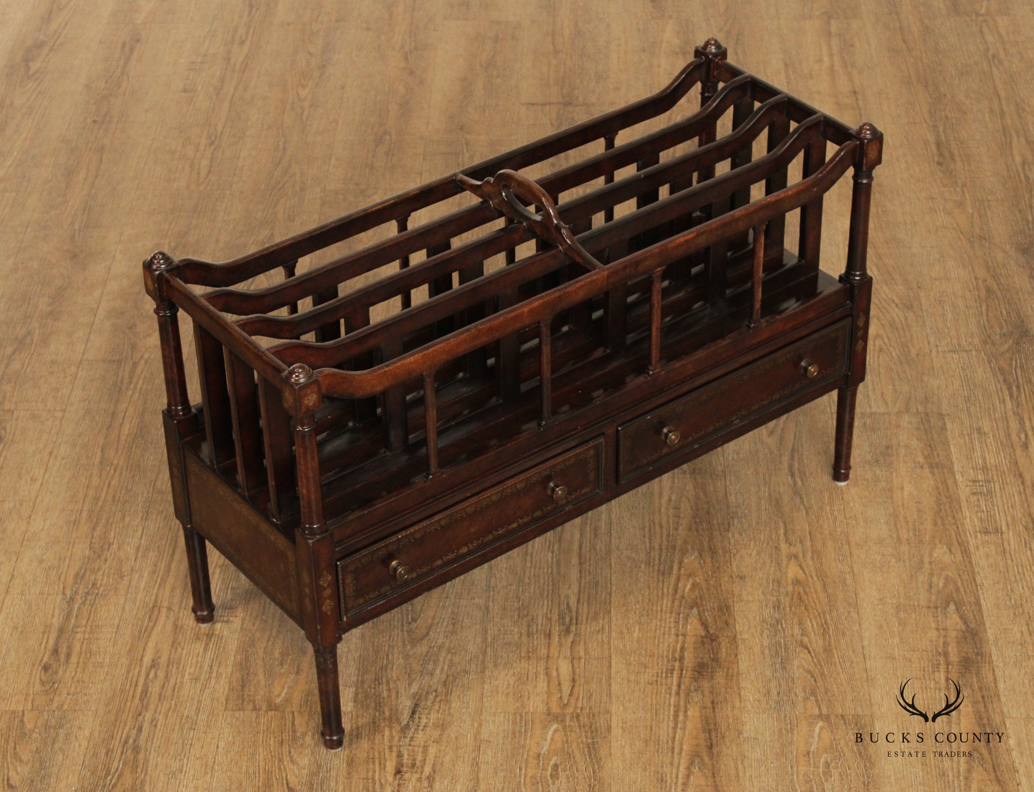 Maitland Smith Regency Style Leather Wrapped Magazine Rack