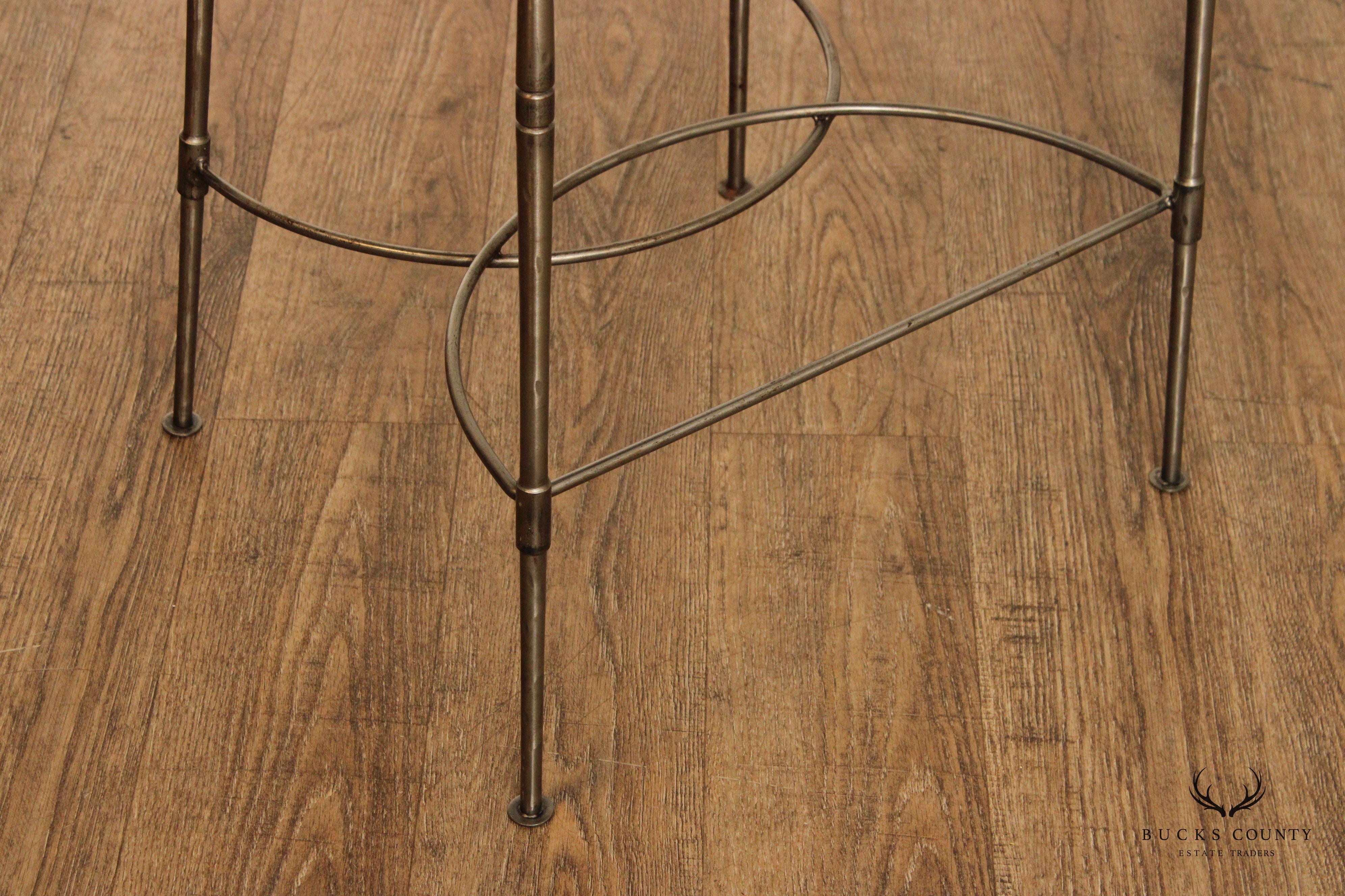 Italian Hollywood Regency Set of Three Steel Bar Stools