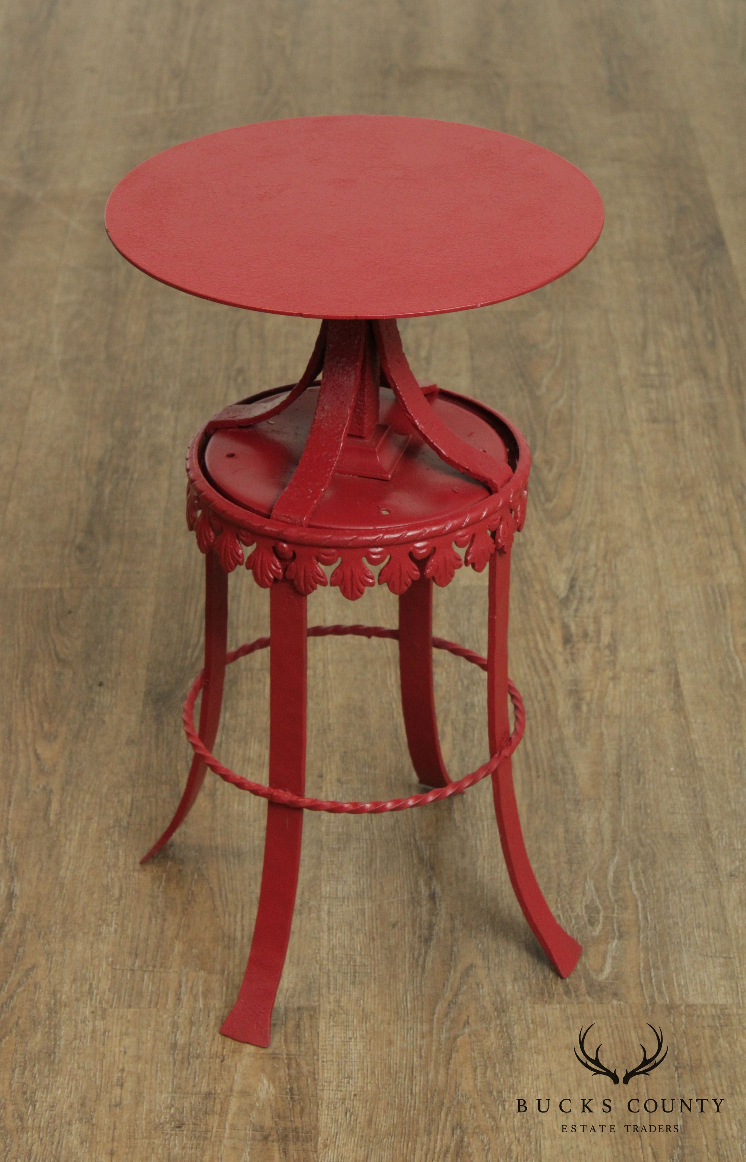 Antique Victorian Red Painted Iron Side Table Plant Stand