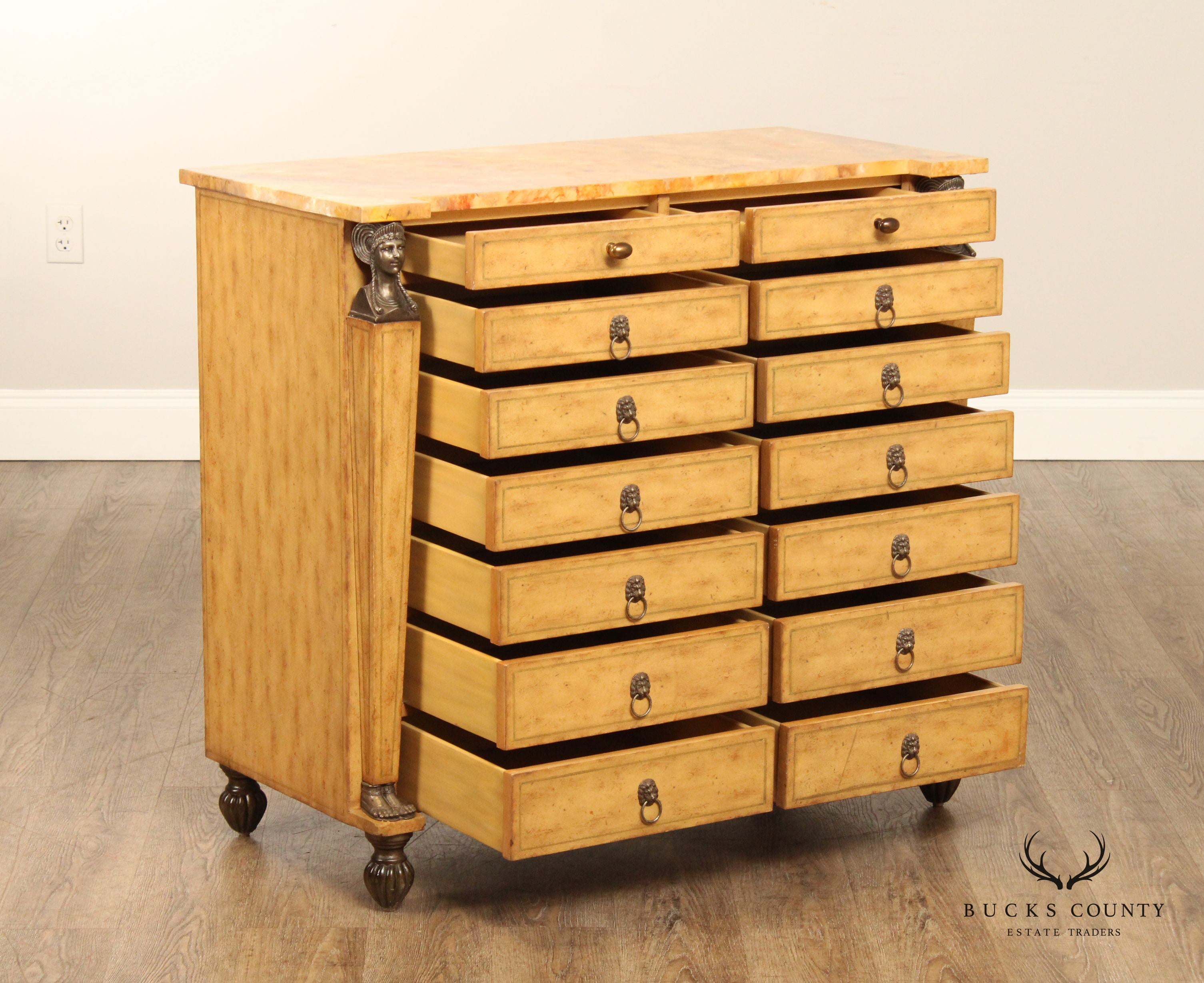 Egyptian Revival Leather Wrapped Chest Of Drawers By Kreiss