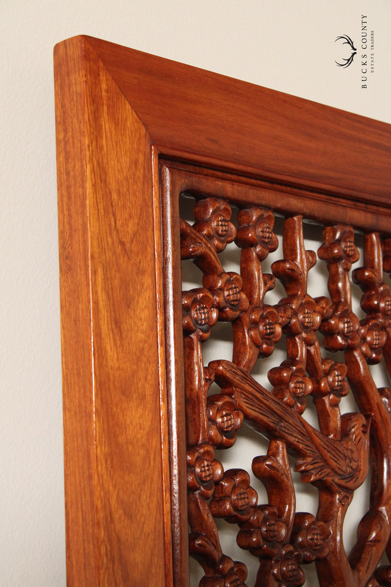 Asian Hand Carved Hardwood Four-Panel Room Divider Screen