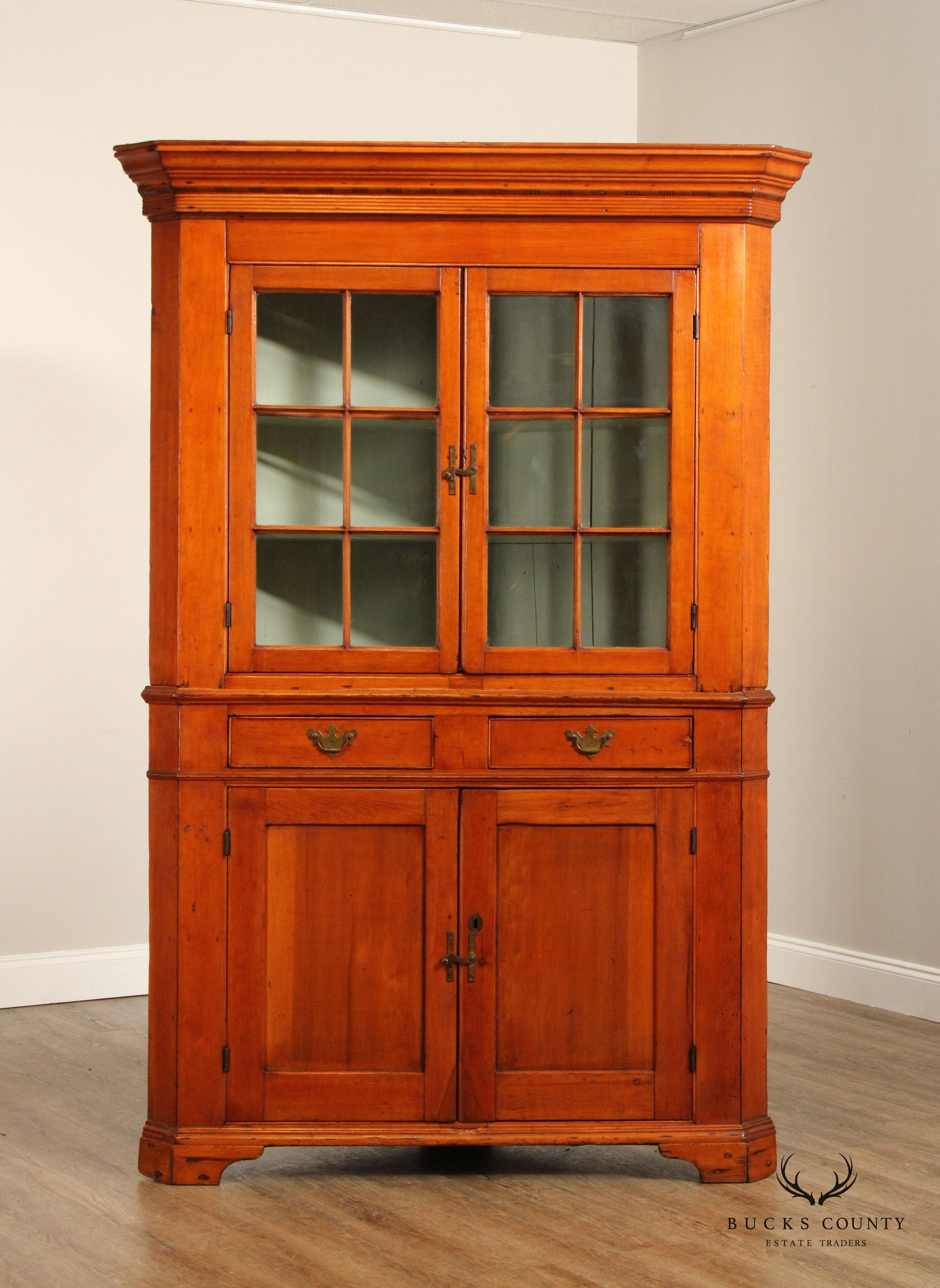 Antique American Chippendale Farmhouse Style Cherry Corner Cabinet