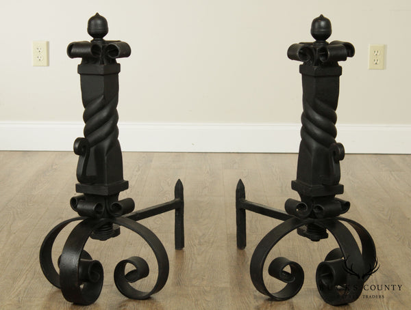 Hand Forged Iron Heavy Twisted Pair Andirons