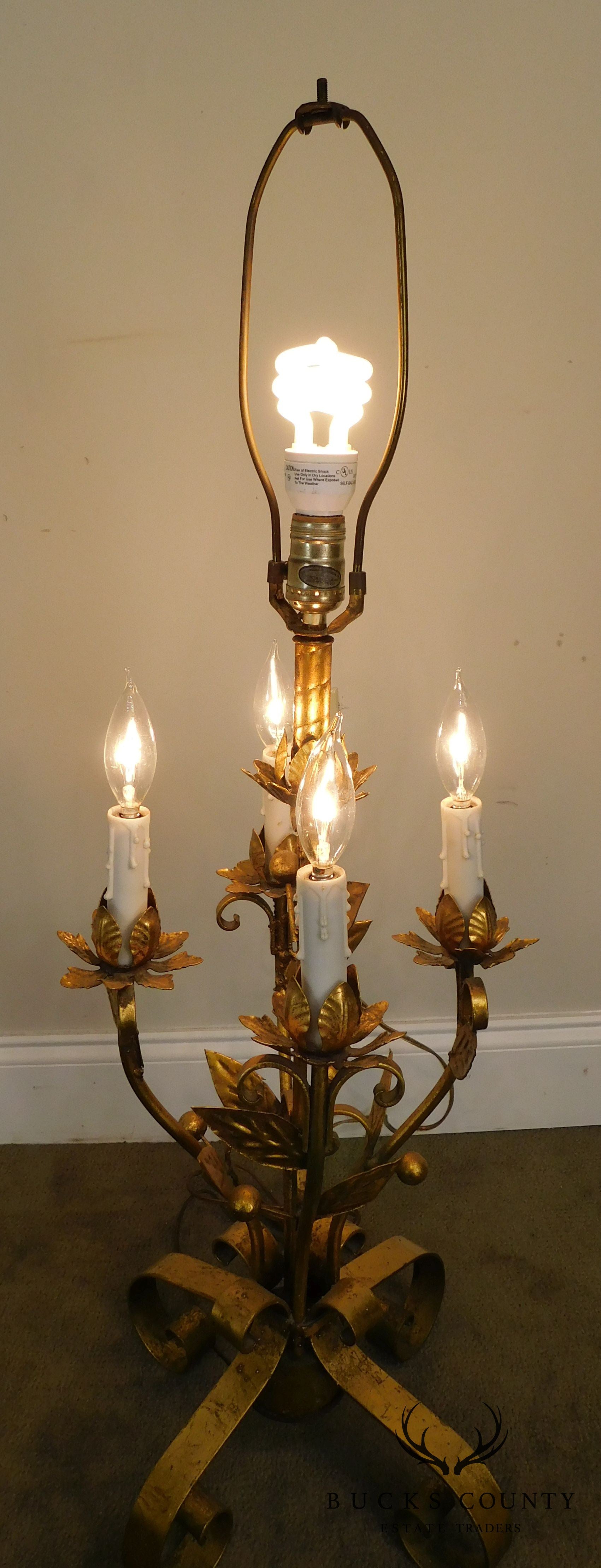 Italian Gilt Metal Candelabra Lamp