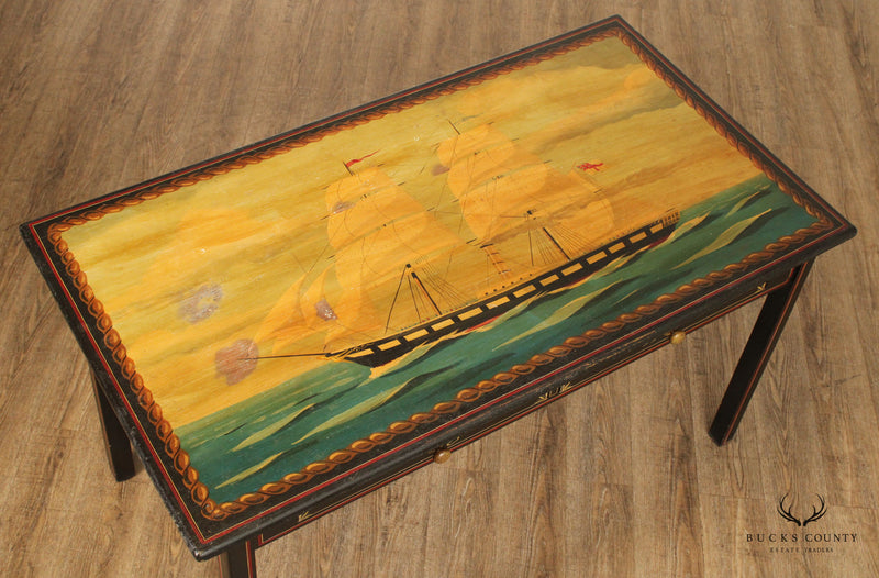 Nautical Style Vintage Hand-Painted Writing Desk
