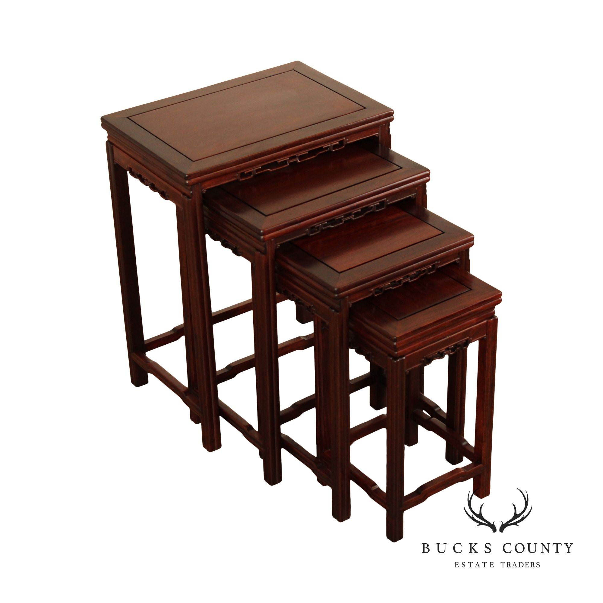 Chinese Set of Four Carved Hardwood Nesting Tables