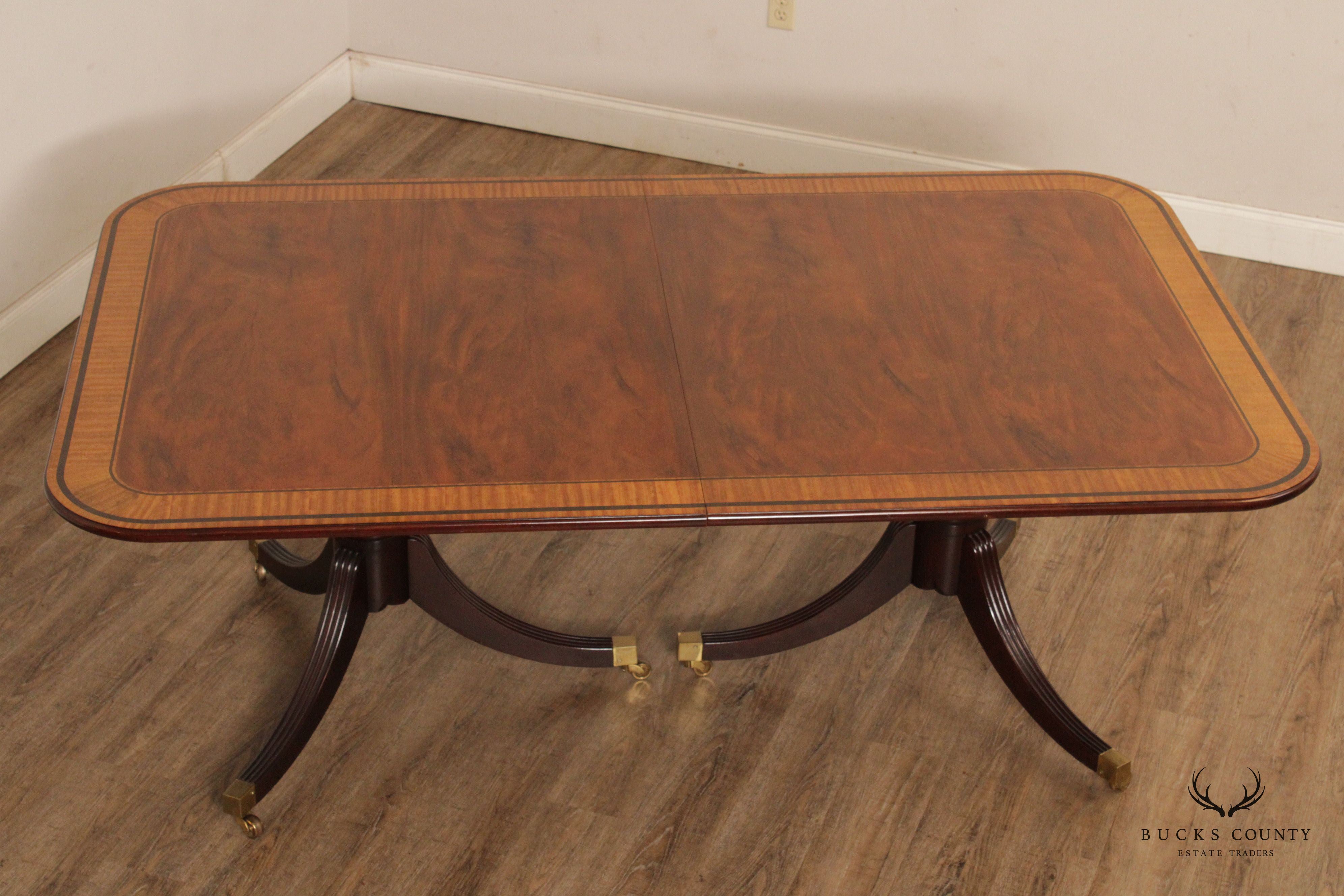 Baker Stately Homes Regency Style Double Pedestal Mahogany Expandable Dining Table