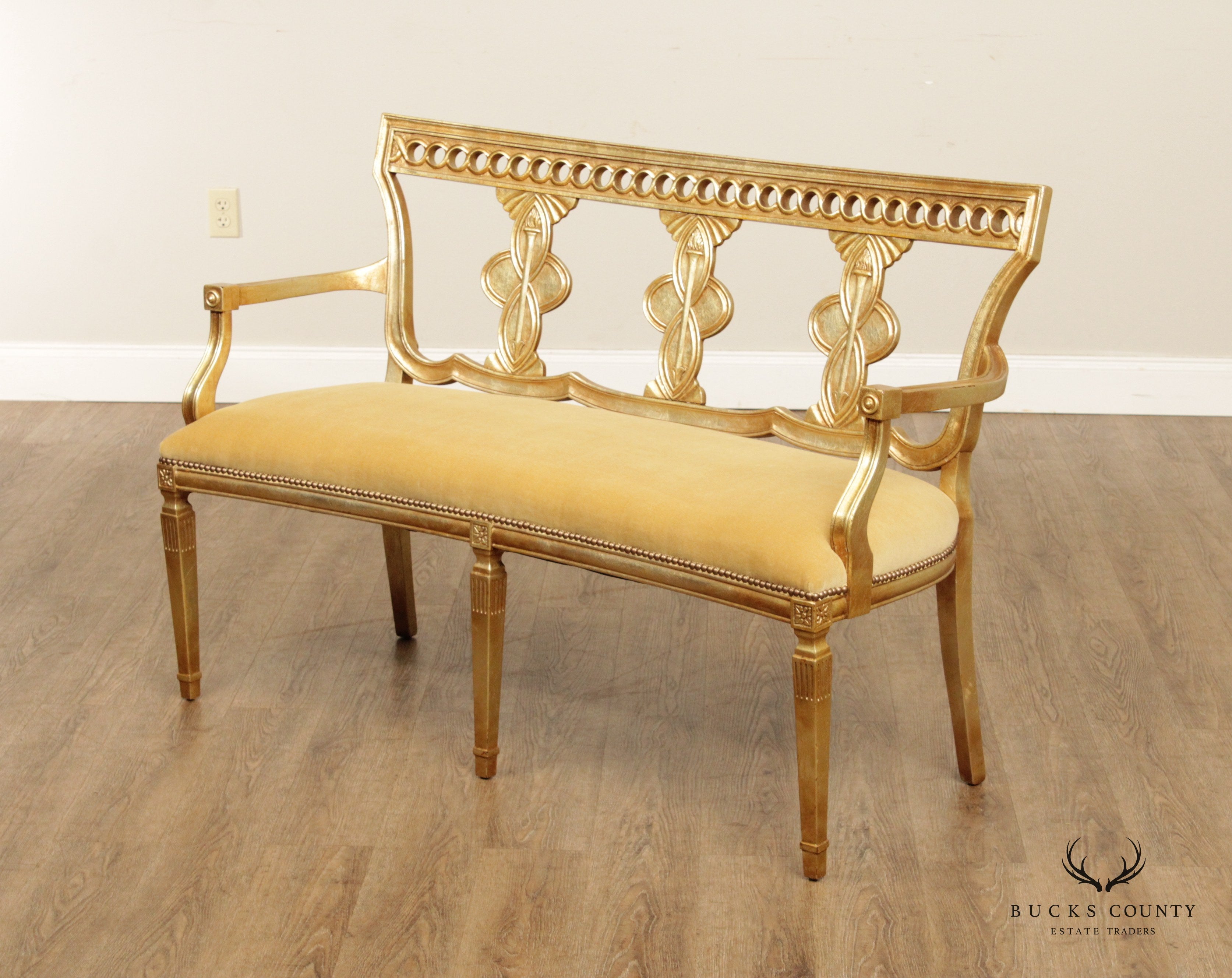 Quality Neoclassical Style Vintage Carved Giltwood Settee