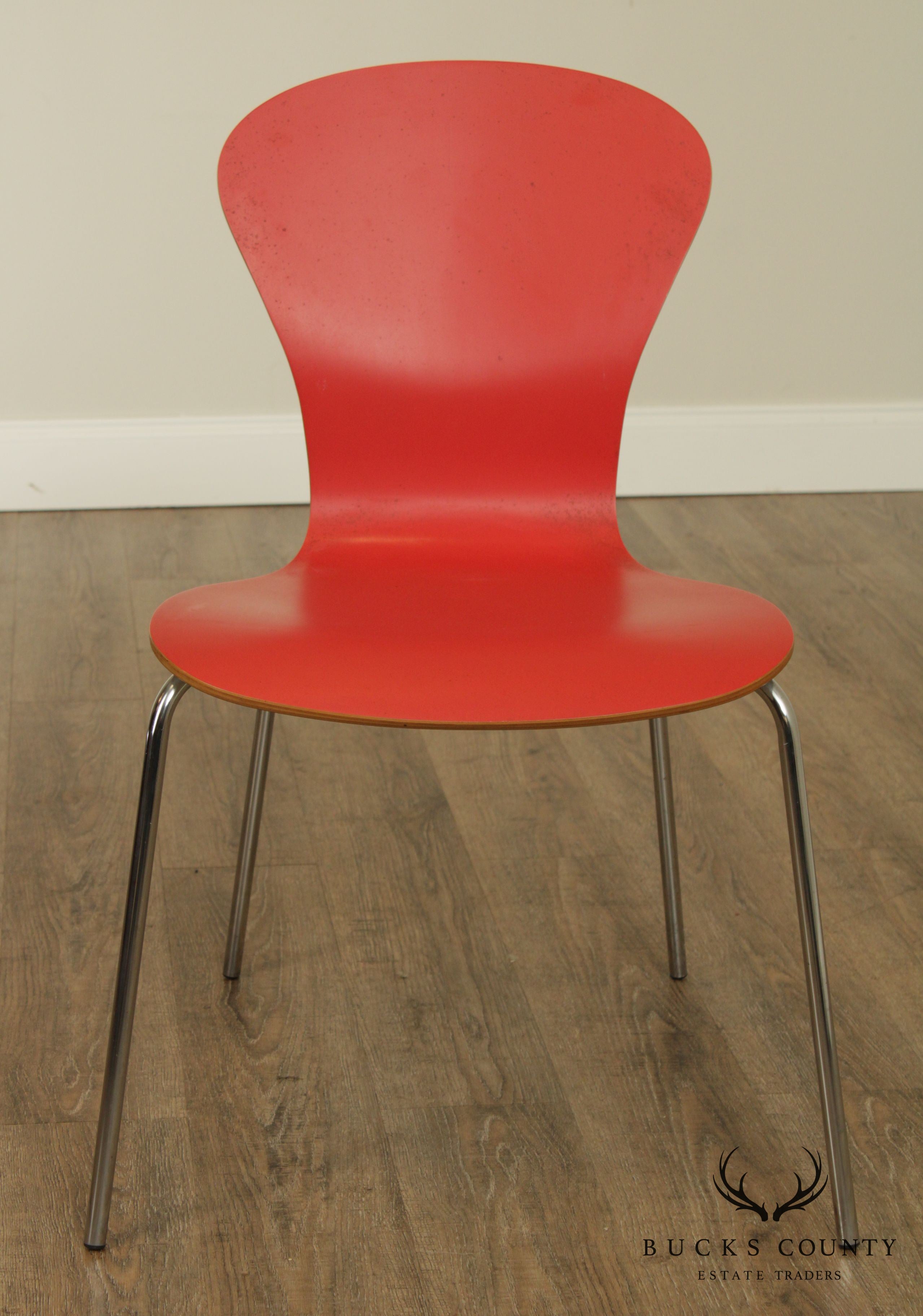 Knoll Studio Sprite Red Molded Plywood Chrome Base Side Chair